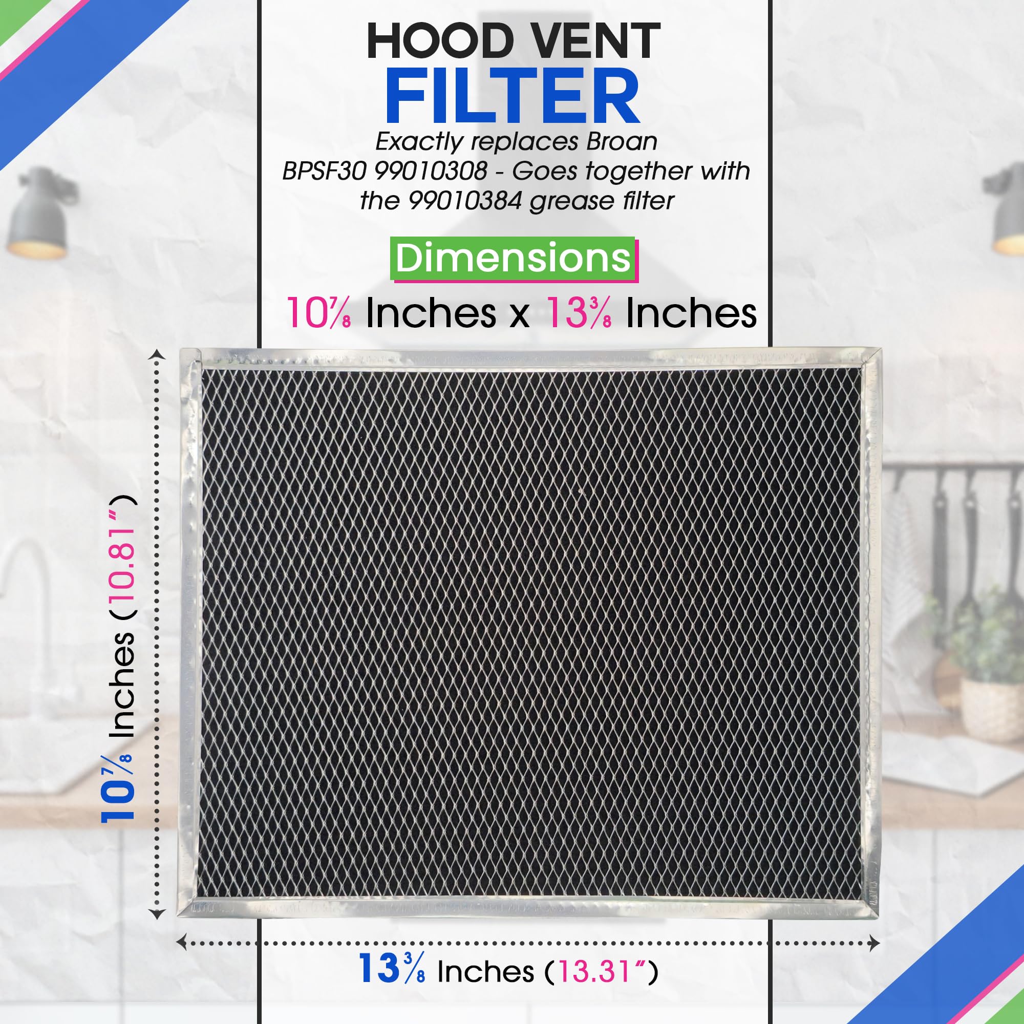 Filtro de carbón para campana extractora Broan de 10.8 x 13.3 pulgadas, BPSF30 99010308, filtro de repuesto para campana extractora Broan, filtro de carbono sin conductos, filtra y refresca el aire de