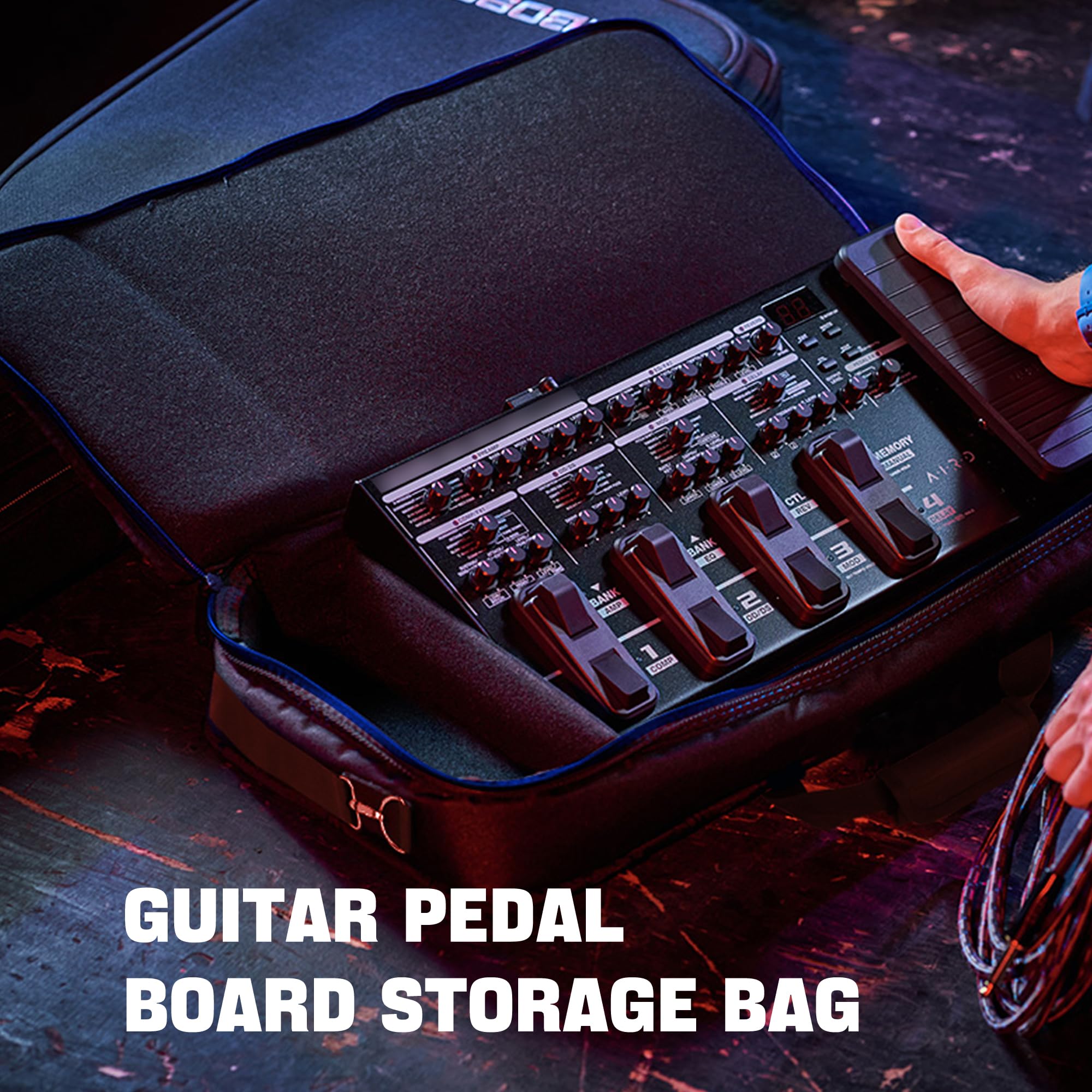 Rexmica Borsa da Trasporto per la Maggior Parte dei Pedali Multieffetto per Chitarra, Custodie da Viaggio con Scomparto per Pedaliere Chitarra, Cavo o Altri Accessori, Nero, 58x29x11 cm