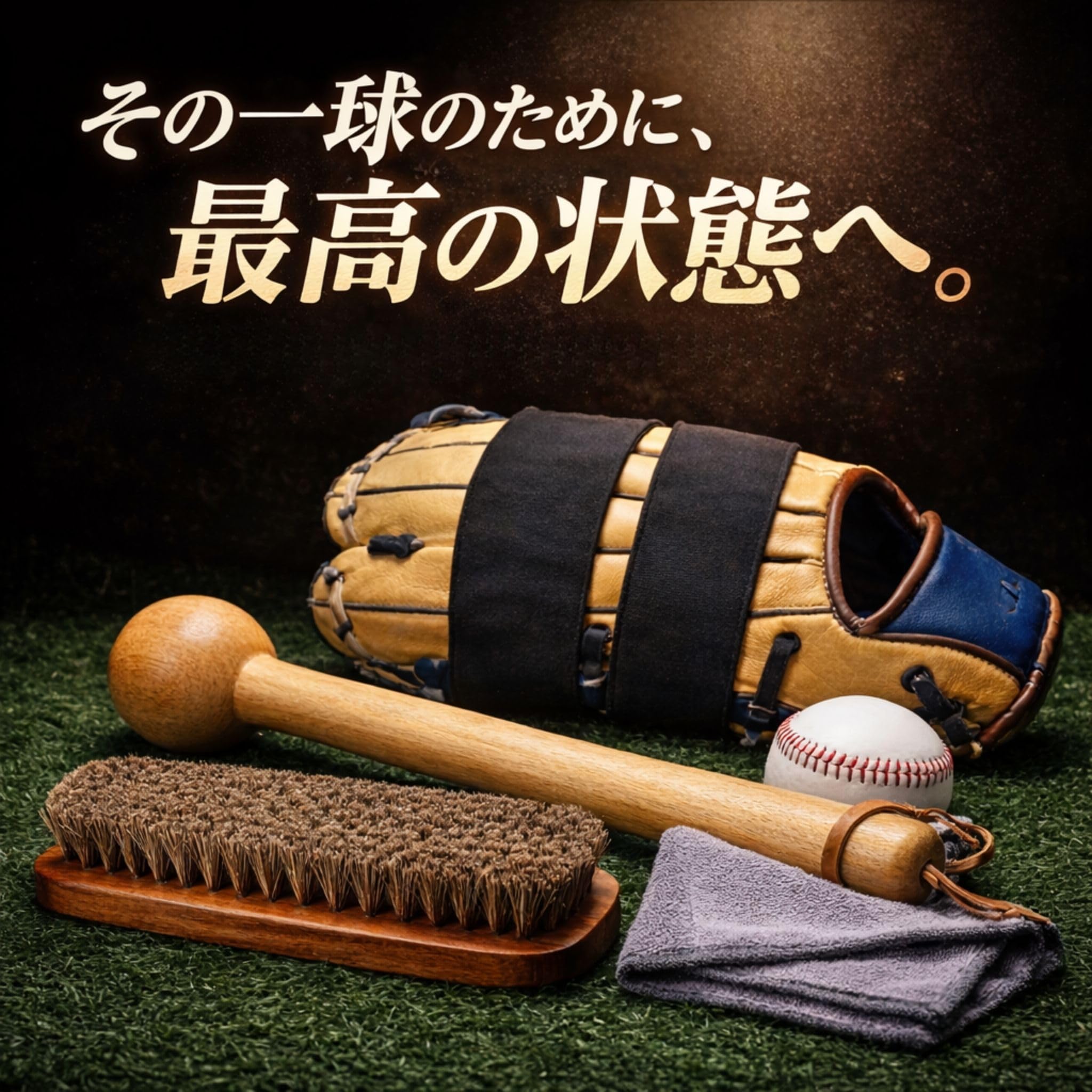 野球 グローブ 型付け 手入れ セット グラブハンマー グローブホルダー 馬毛ブラシ メンテナンス 4点セット - 5
