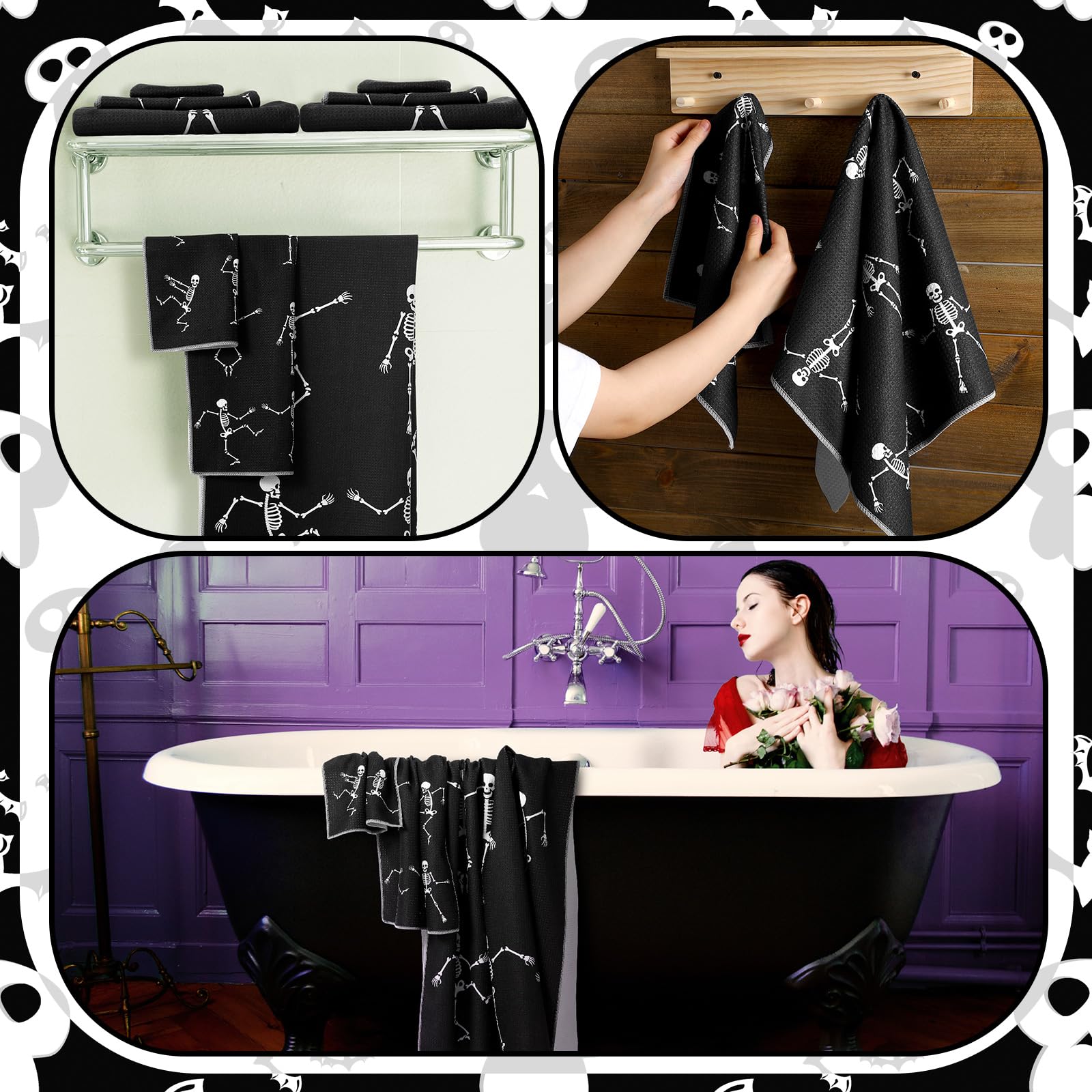 Amazon.com: Preboun 3 Pack Halloween Skull Bathroom Towels
