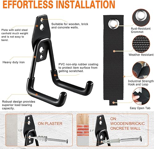 Miniatura 3 de Paquete de 4 ganchos de garaje, ganchos de 7.7 pulgadas de largo, con 2 organizadores de cables de extensión, colgador de garaje resistente, ganchos