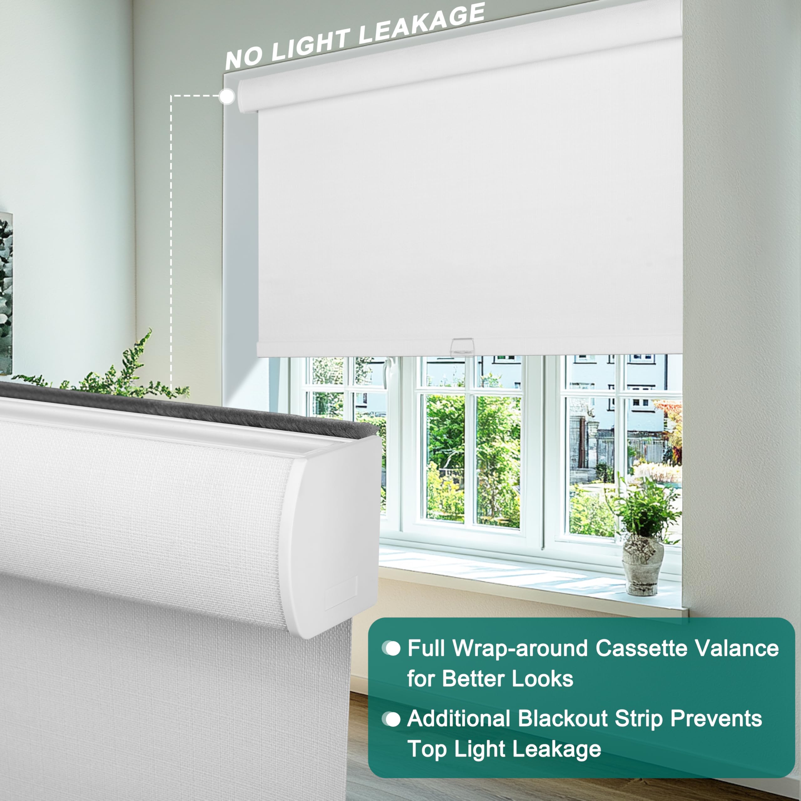 BERISSA Cordless Blackout Roller Shades for Windows,Free-Stop Linen Fabric Windows Blinds with Cassette Valance,Thermal Insulated UV Protection Roller Blinds for Home Office. White. Custom Size