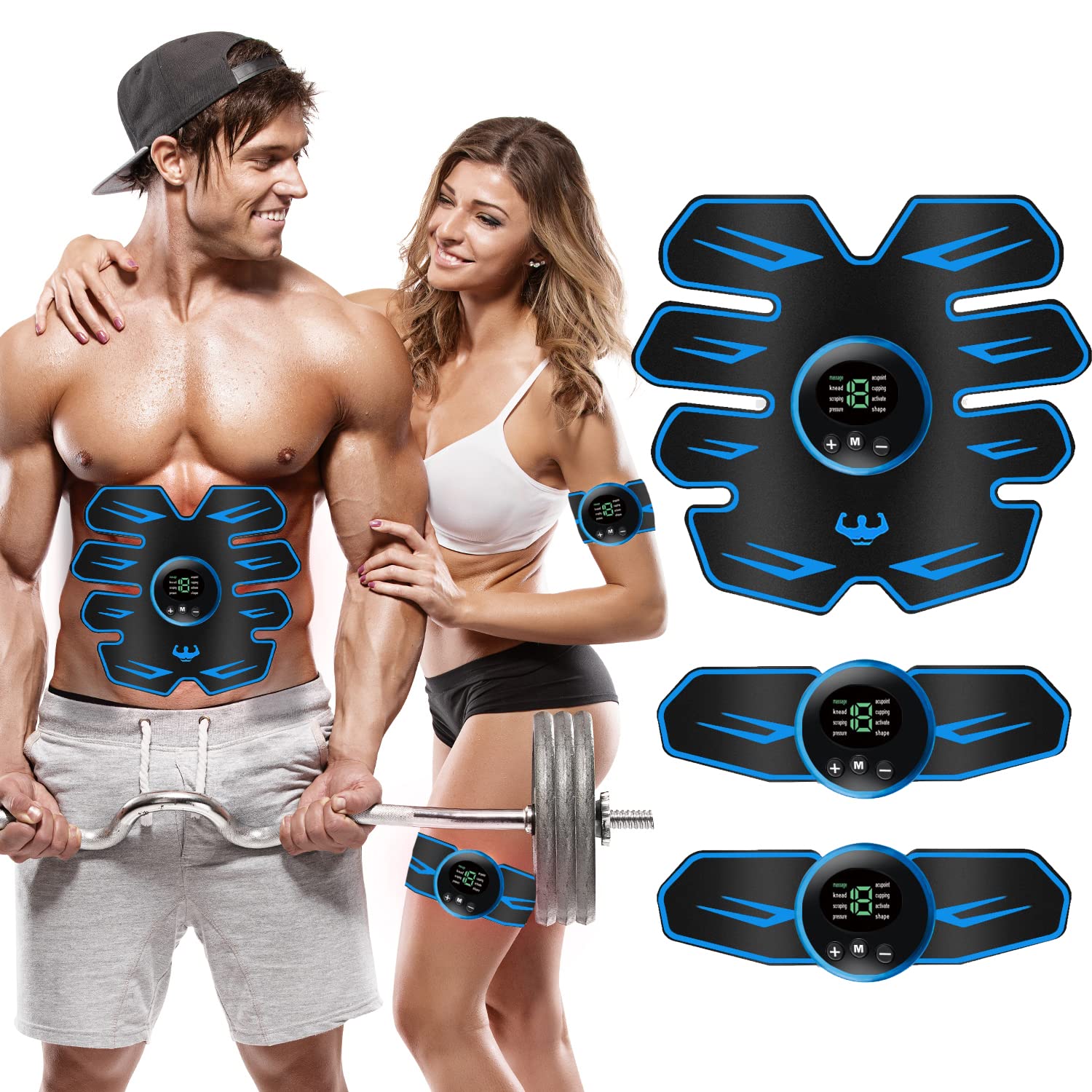 AILEDA EMS Muscle Stimulator,8 Modes & 19 levels,Electrical Muscle Trainer: slims,tones and strengthens Abs,Arms,Thighs and Glutes muscles,Stimulator Workout Home Fitness Device with USB Rechargeable