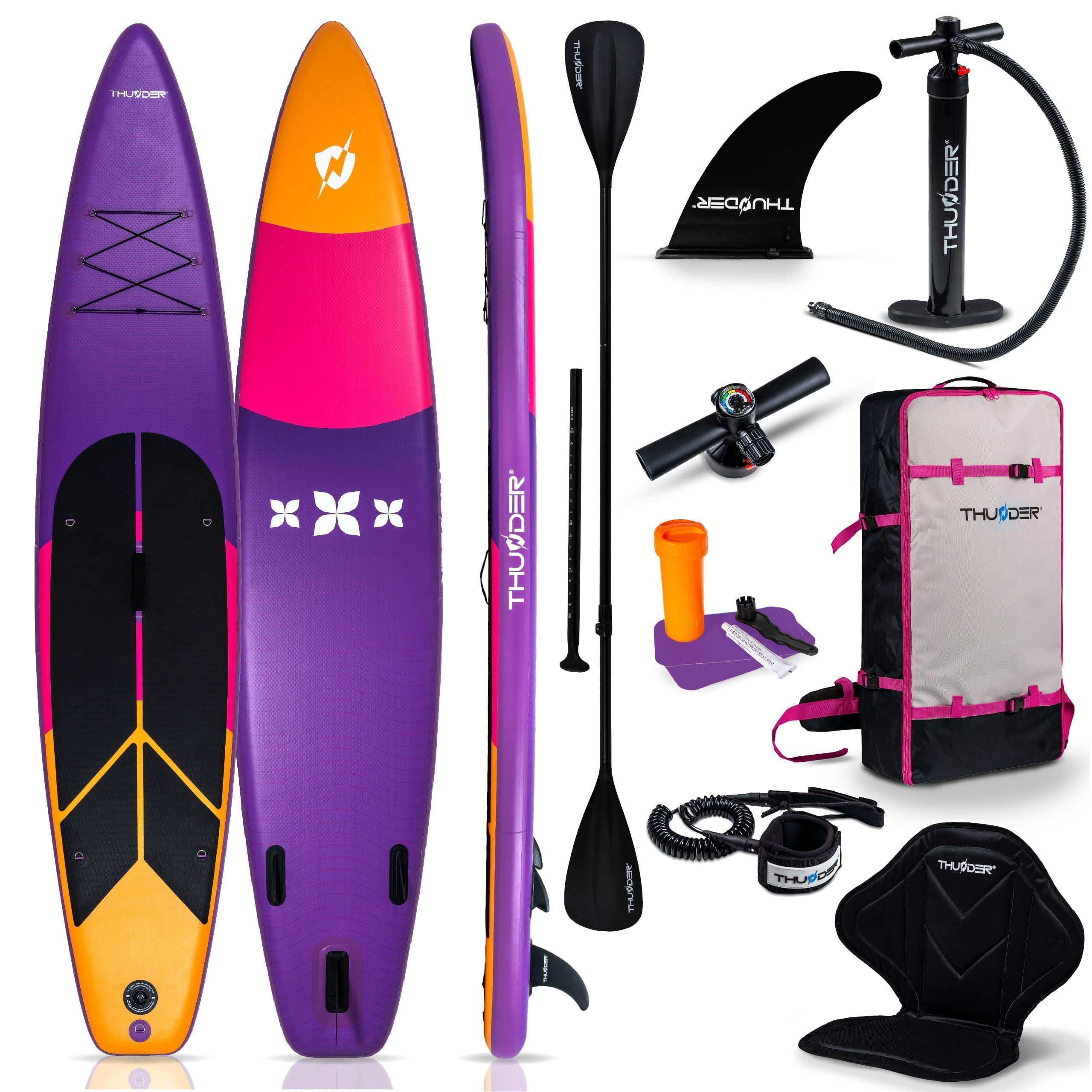 THUNDER Tabla de Sup Inflable 365 cm con Asiento de Kayak – Set de Stand Up Paddle con Bomba, Remo y Mochila – Touring Sup para Adultos y Principiantes hasta 150 kg