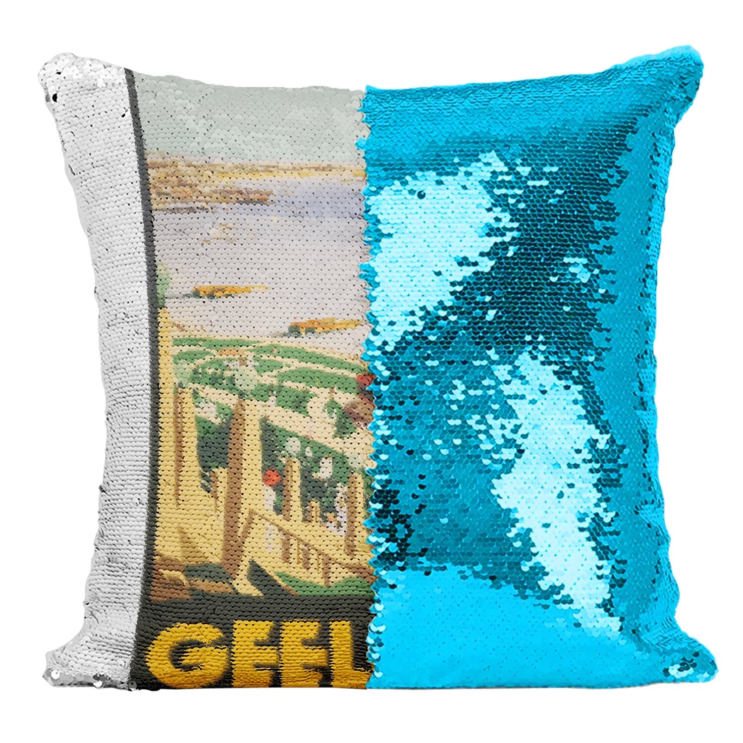 Coussin Sequin Turquoise affiche poster vintage Geelong Australie pour décoration maison moderne