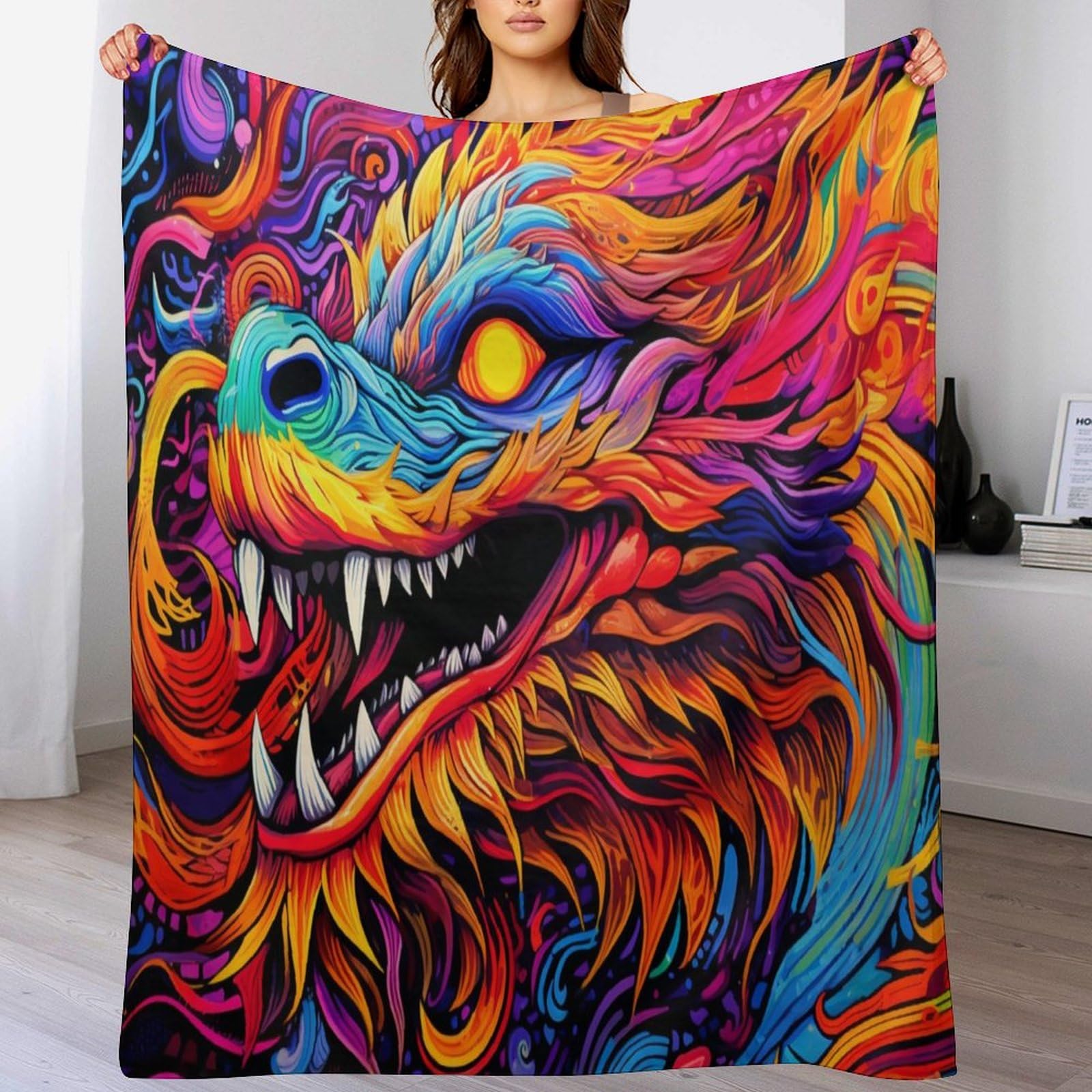 Couverture super douce en flannel imprimé dragon format xxl 150x200cm