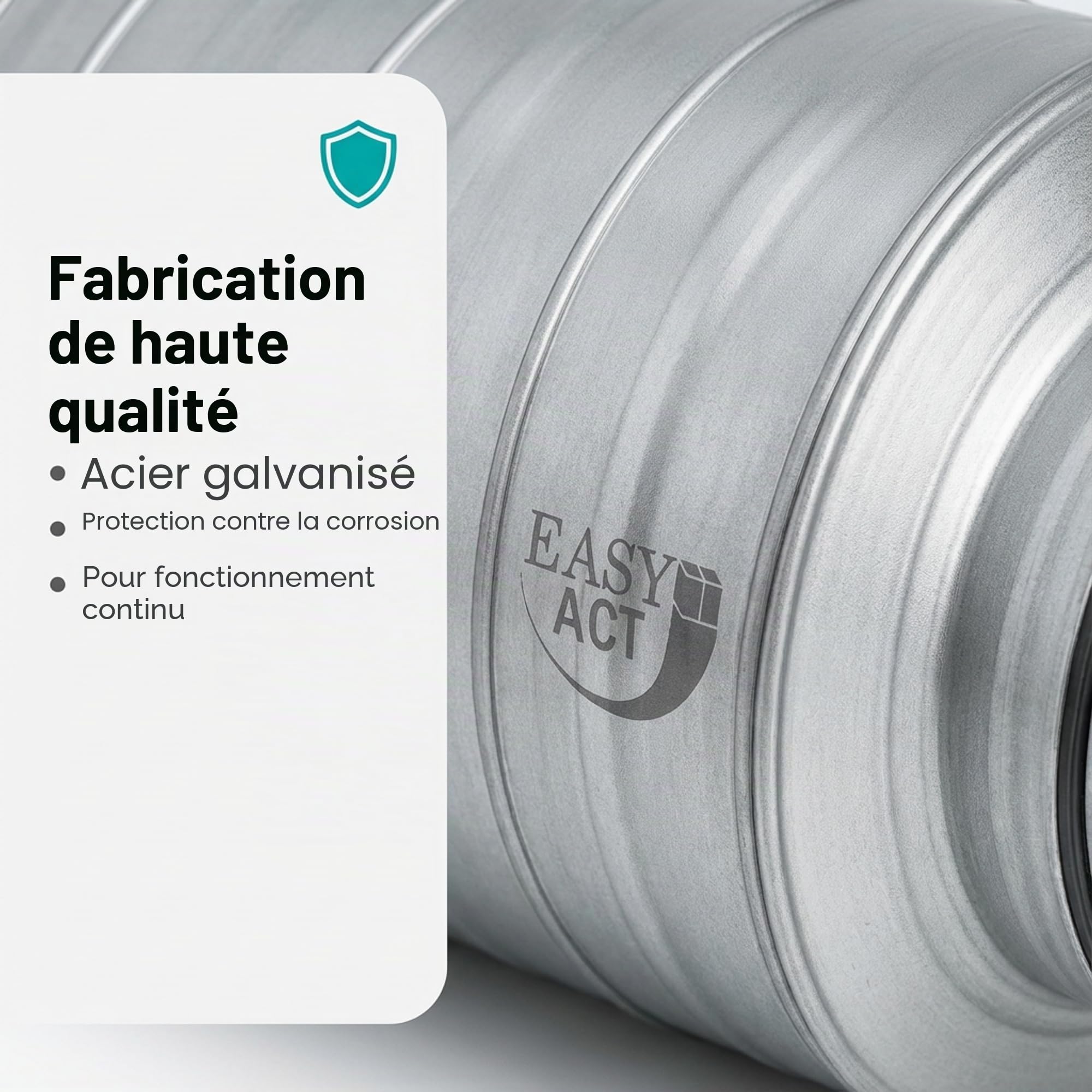 Easy Act Silencieux de 80 mm de diamètre, longueur 300 mm, silencieux tubulaire efficace en acier galvanisé pour réduire le bruit dans les systèmes de ventilation