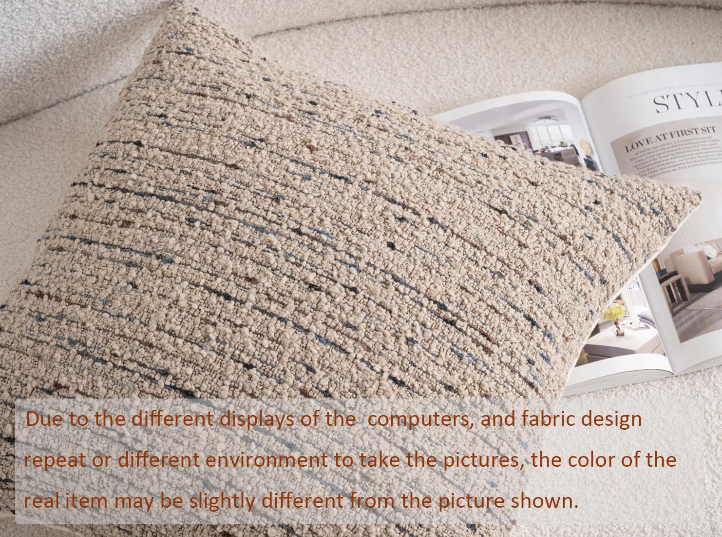 Zealax Textured Boucle Pillow Covers 18x18 Neutral Throw Decorative Pillow Covers for Bed Couch, Luxury Accent Pillow Cases Square Cushion Covers Set of 2, Light Taupe