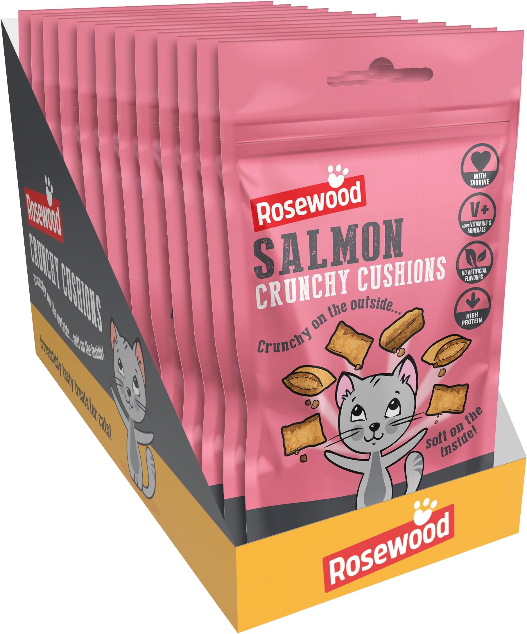 Daily Eats Salmon Crunchy Cushions for Cats - Tasty Cat Treats with Taurine, Added Vitamins and Minerals, Small Bite Sized Cat Snacks (12 x 60g)
