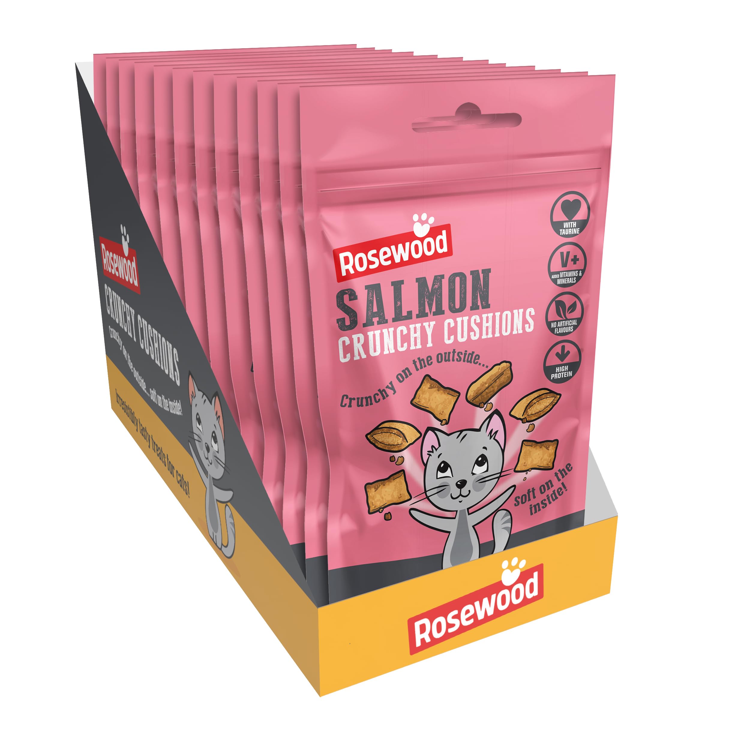 Daily Eats Salmon Crunchy Cushions for Cats - Tasty Cat Treats with Taurine, Added Vitamins and Minerals, Small Bite Sized Cat Snacks (12 x 60g)