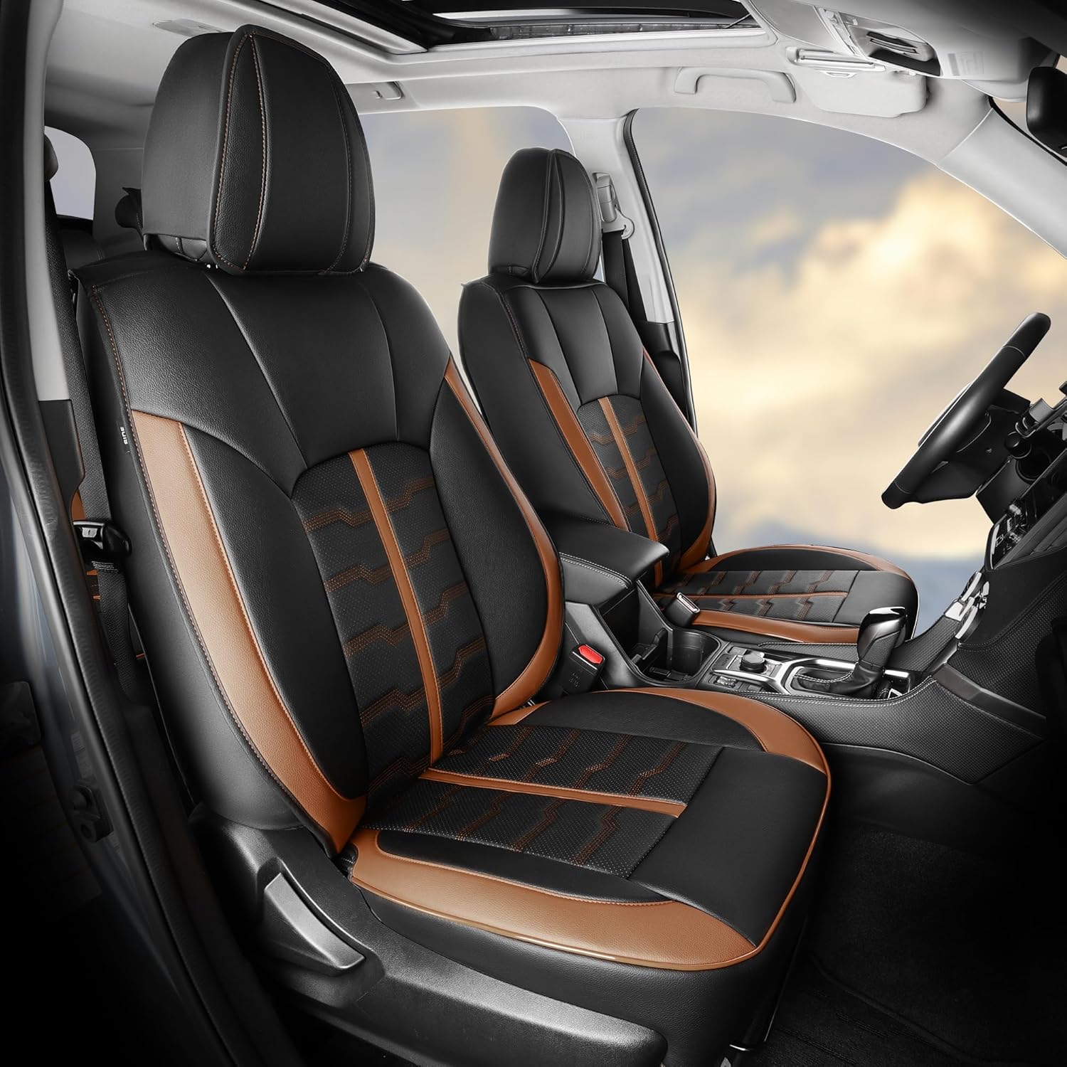 FREESOO Seat Covers for Subaru Outback Forester Crosstrek 2014-2026 Full Set, Waterproof Breathable Leather, Airbag Compatible, Easy Install, Blackbrown