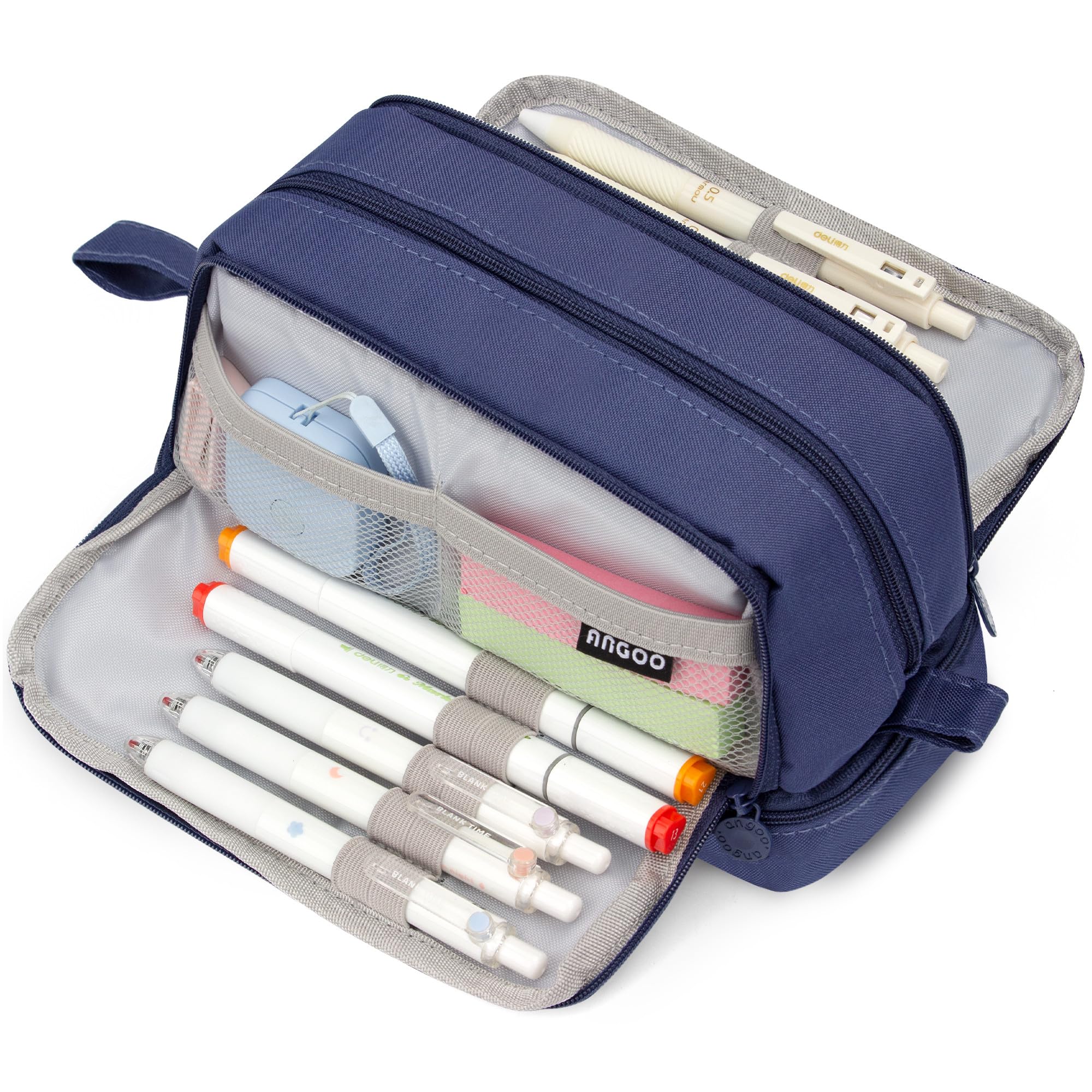 large capacity pencil case with compartments navy blue pencil pouch school supplies for boys big pencils case for teen boys extra large special pen bag pencil bags with zipper pen cases for adults