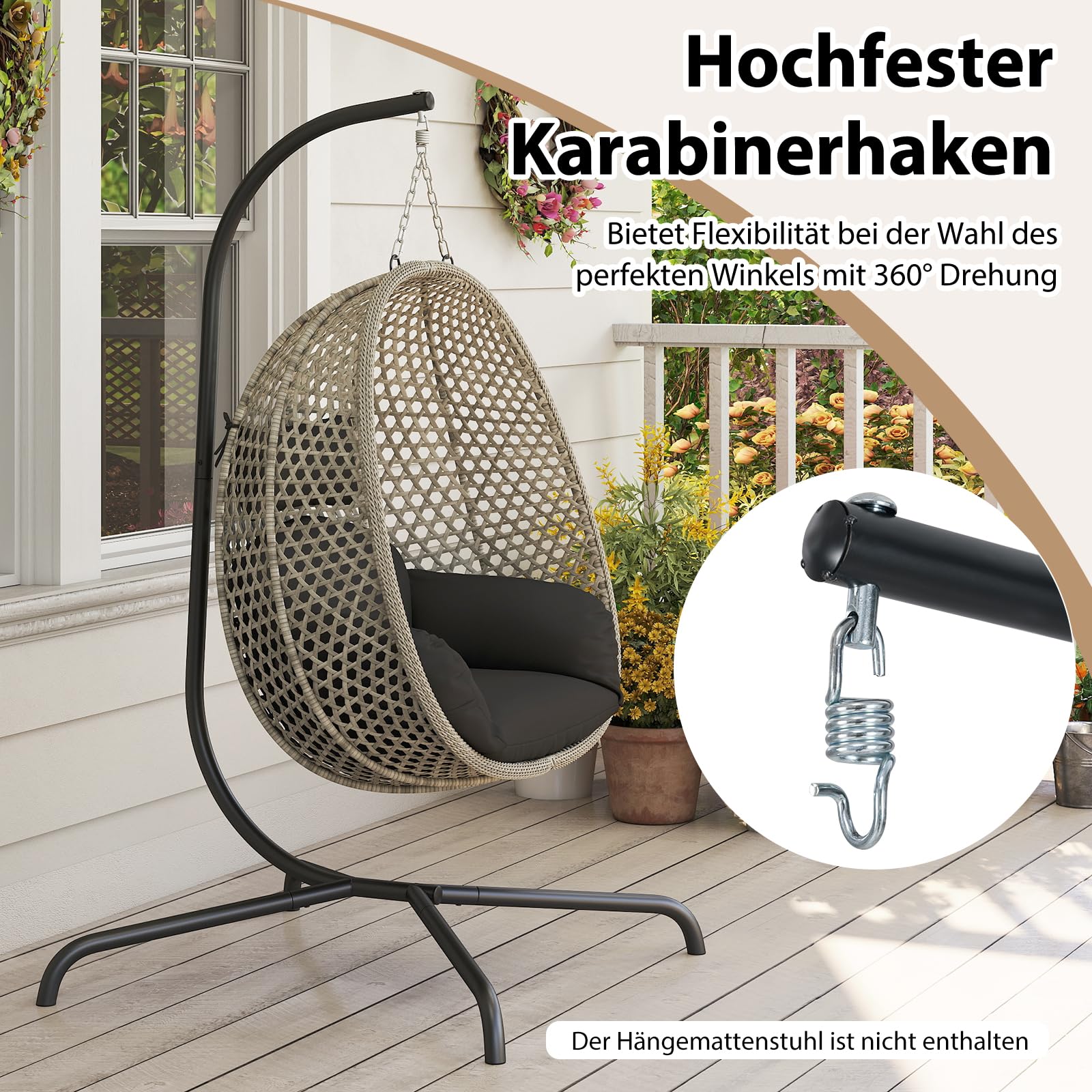 COSTWAY Hängesesselgestell, Hängesessel Gestell mit Haken, Hängestuhlgestell Metall bis 180 kg belastbar, Gestell für Hängesessel/Hängestuhl, Hängesitzständer für Balkon, Garten