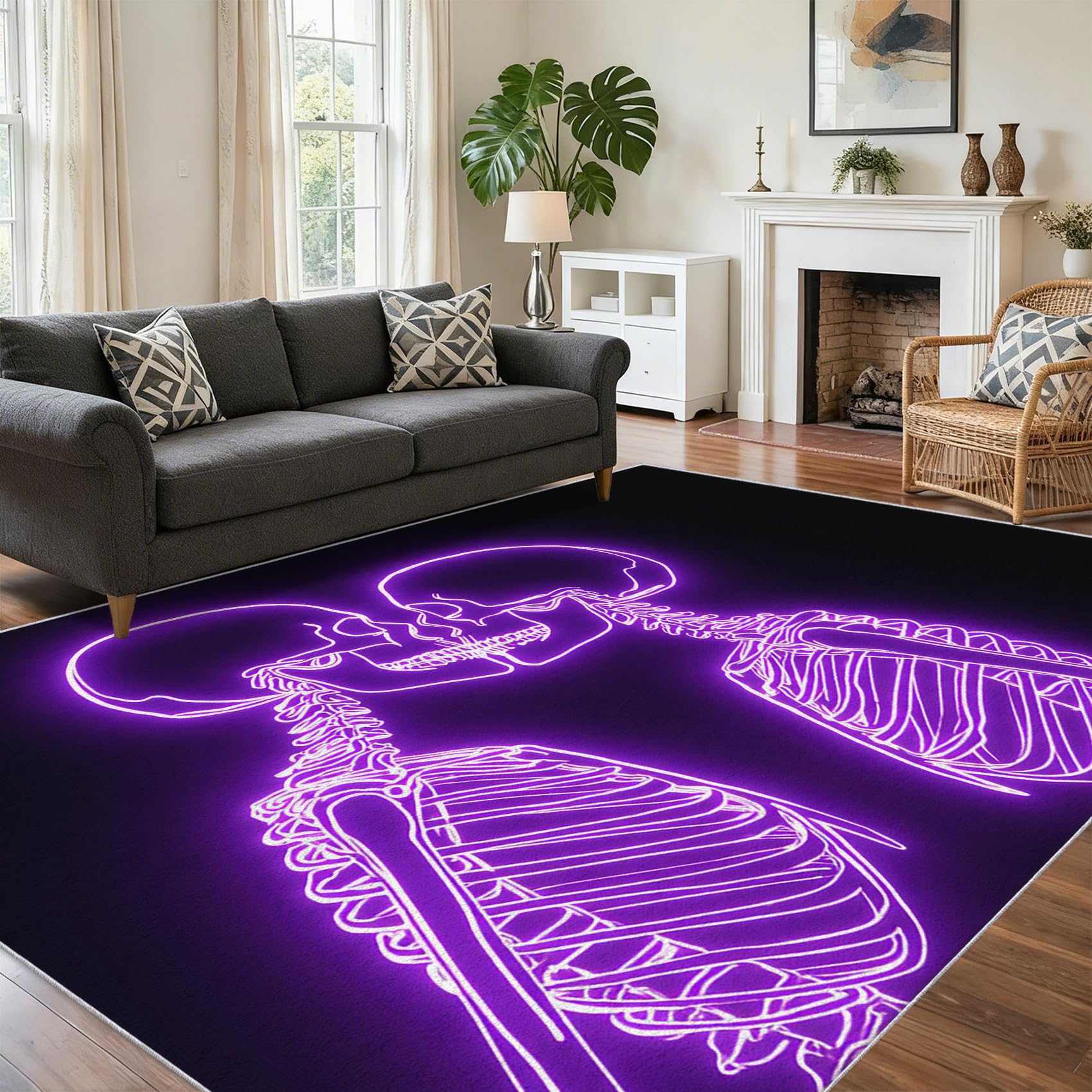 Tapis squelette violet grand tapis de chambre lavable D13Q7
