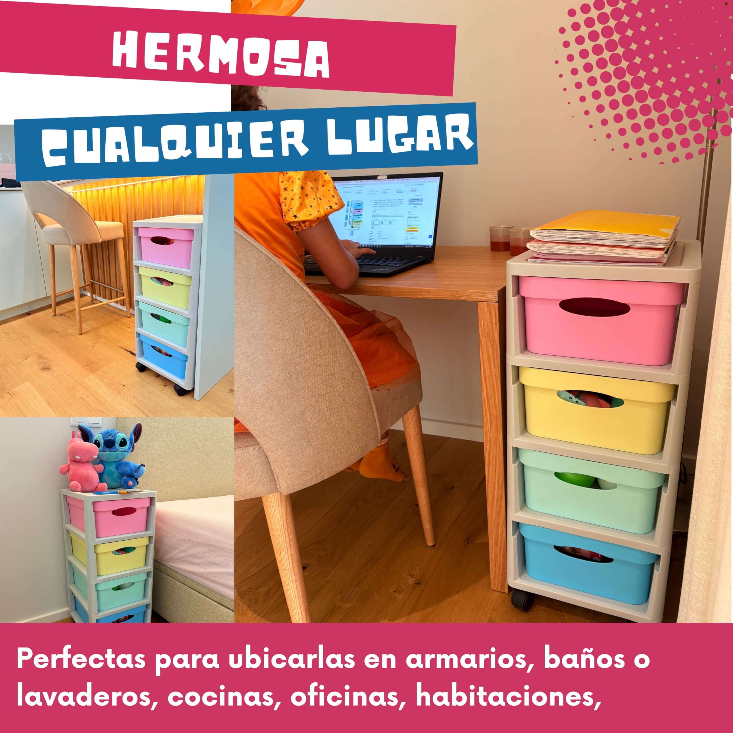 Cajonera de plastico con ruedas mueble organizador escritorio torre almacenaje niños infantil juvenil mueble almacenaje escritorio caja almacenaje cajon - Made in E.U.