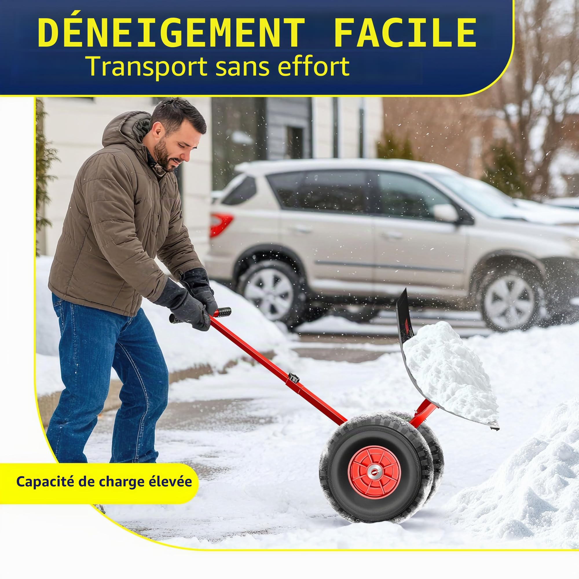 MASKO® Pelle à Neige sur Roues réglable en Hauteur – 5 Positions de Hauteur réglable – Pelle à Neige pour Le Dos – Pelle à Neige – Hauteur de Travail : 42 cm, Pliable pour économiser de l'espace