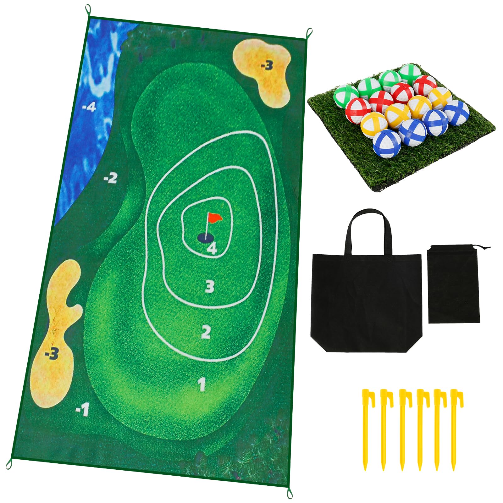 Casual Golf Game Set, Golf Chipping Game Set Training Mat with 16 Grip Golf Balls Fun Sticky Golf Mat Game Reusable for Adults and Family Kids Indoor Outdoor Golf Training Aid Equipment