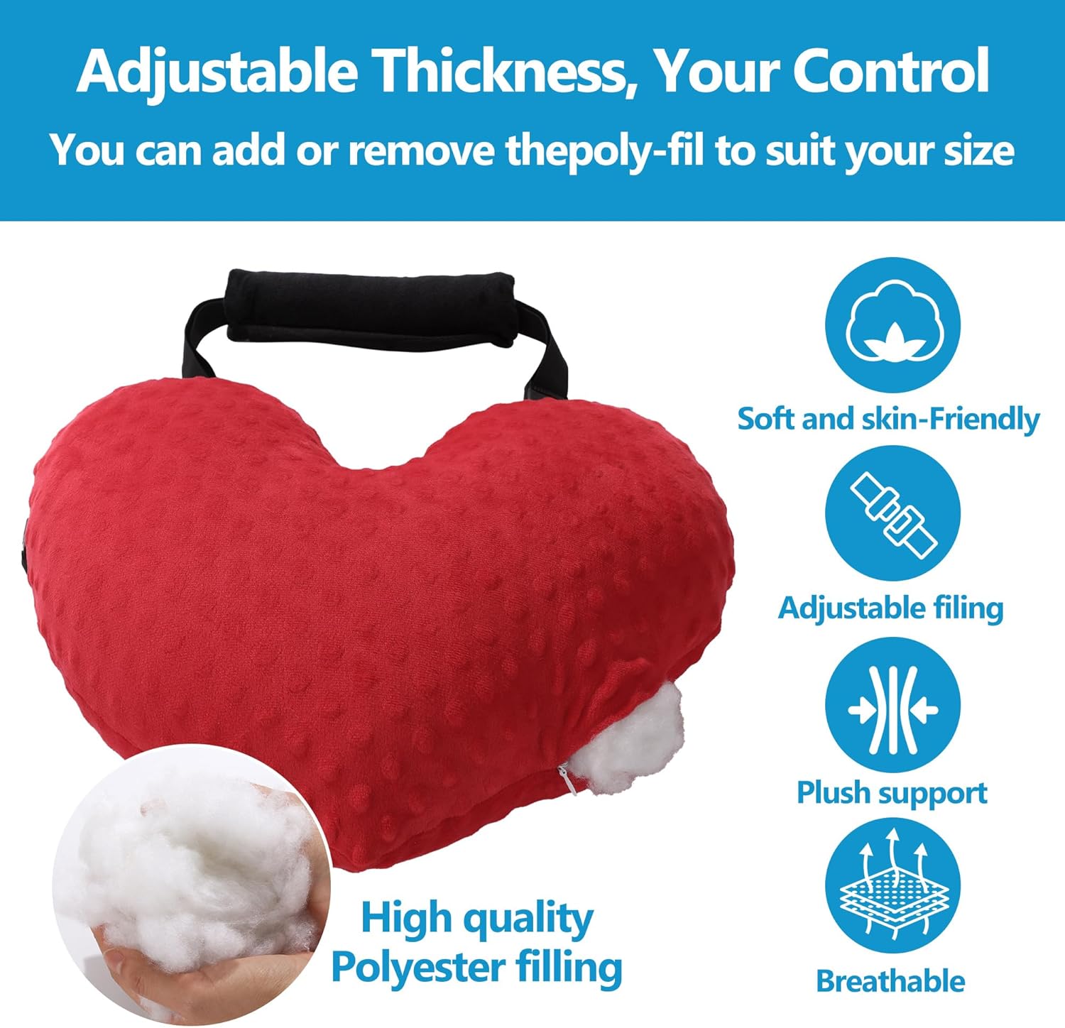 BALAPET Adjustable Heart Shape Pillow for After Heart Surgery, Soft Plush Open Heart Surgery Pillow for Heart Surgery Recovery, Chest Pillow with 2 Fixed Straps for After Heart Surgery Gifts(Red)