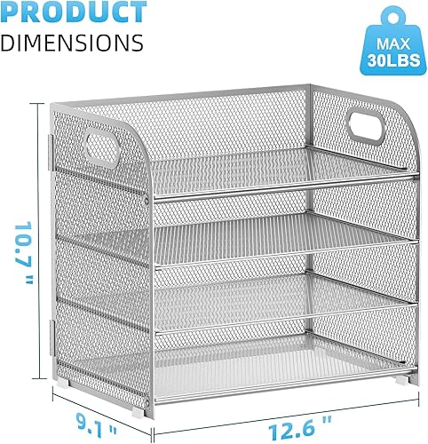 Miniatura 10 de Marbrasse Bandeja organizadora de escritorio de malla, organizador de bandeja de letras de 4 niveles con mano, bandejas de oficina, accesorios