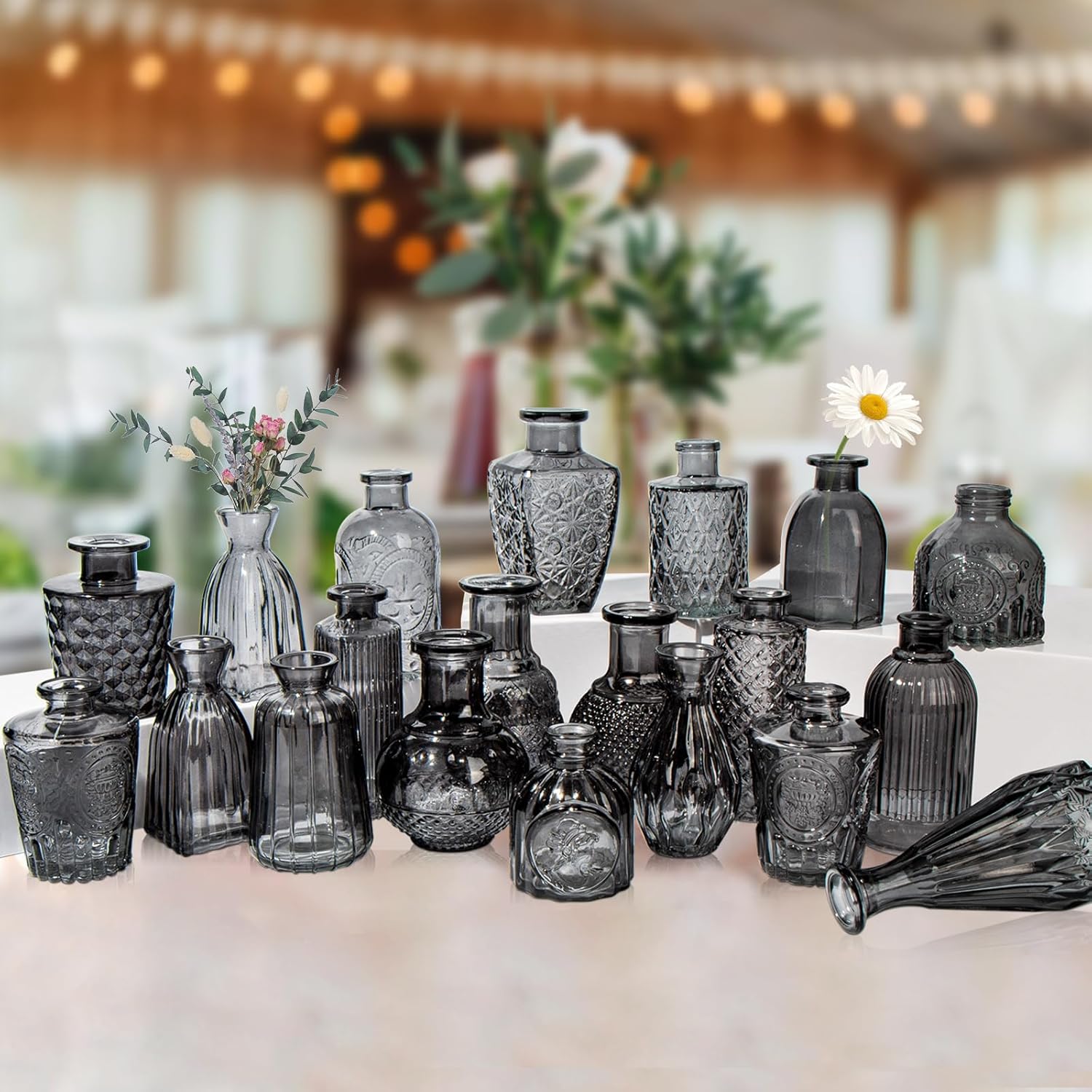 Glass Bud Vases Set of 20, Small Flower Vase in Bulk for Centerpieces, Mini Vintage Grey Vases for Rustic Wedding Vintage Home Table Decor - Image 5
