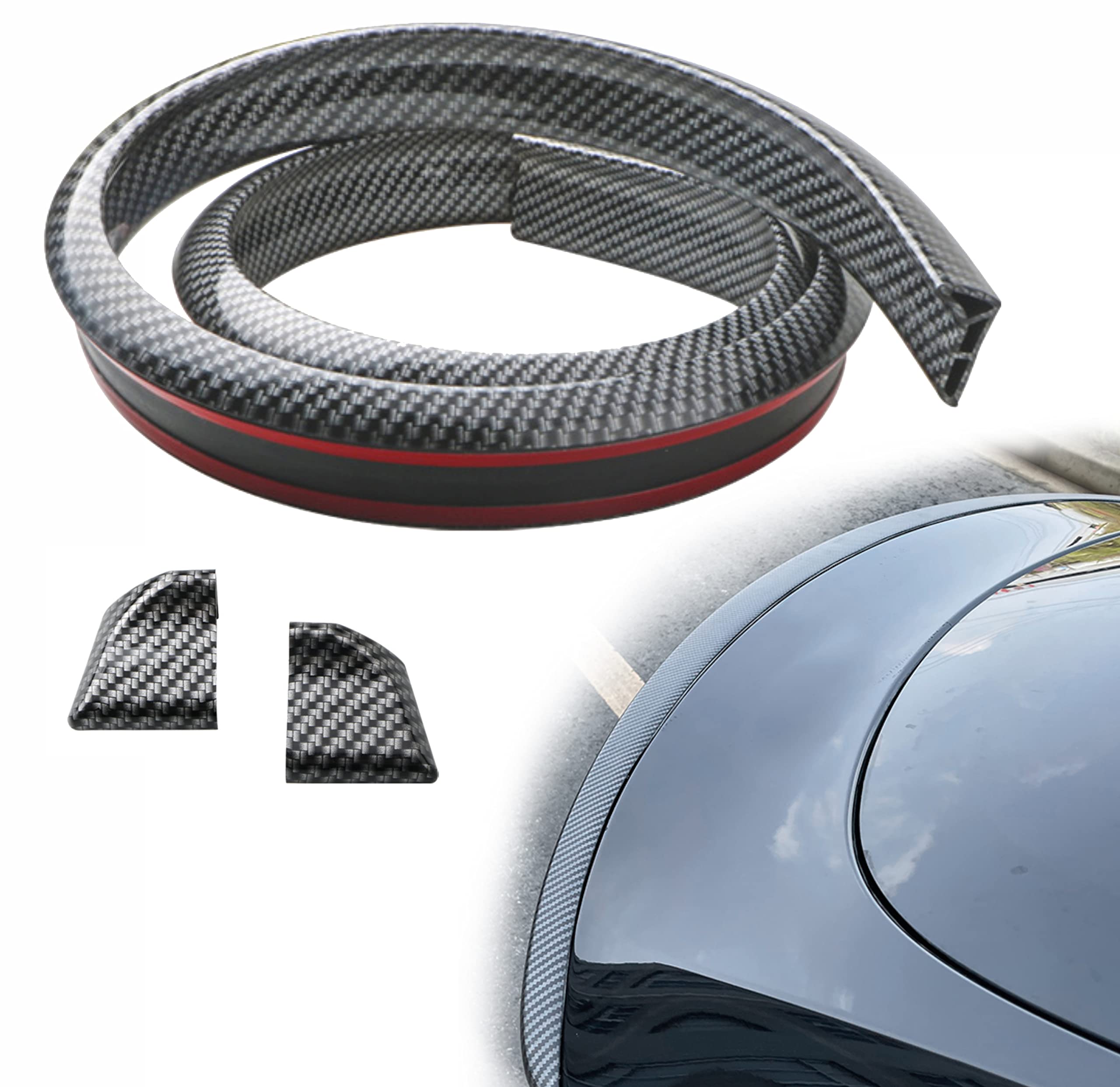 Photo 1 of Yungeln Universal 1.5m/4.92ft Carbon Fiber Trunk Spoiler Lip Kit Car Rear Spoiler Exterior Rear Spoiler Kit Universal Fits for \