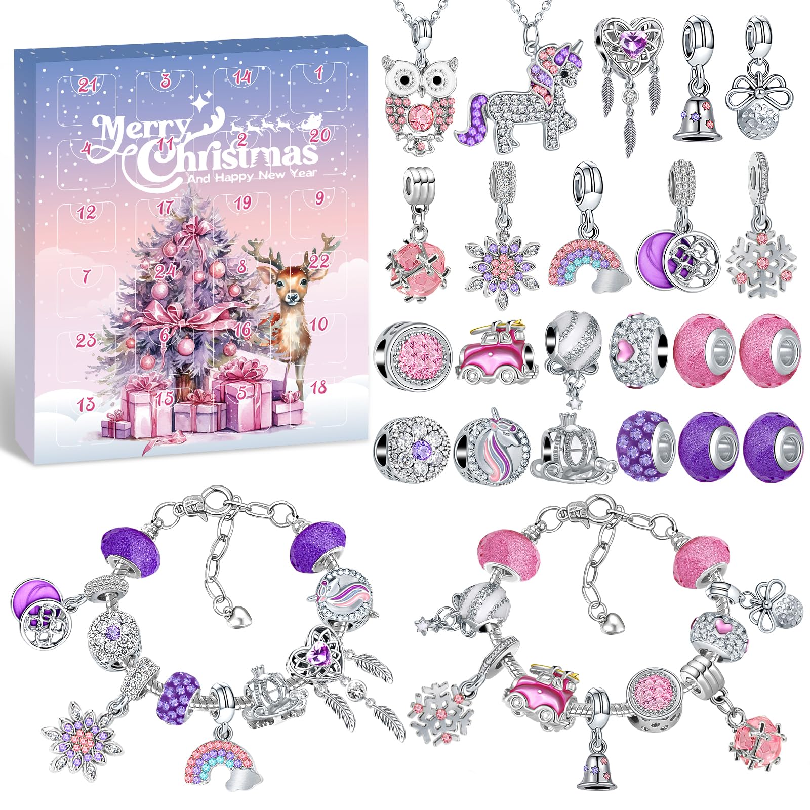 Gaeymy Calendario Avvento 2025 Gioielli, Calendario Dell'Avvento Kinder Diy Charms Kit per Bambina Bambini Donna, Calendario Avvento Bracciale Collane Gioielli Riempire Regali 5 6 7 8 9 10 11 12 Anni