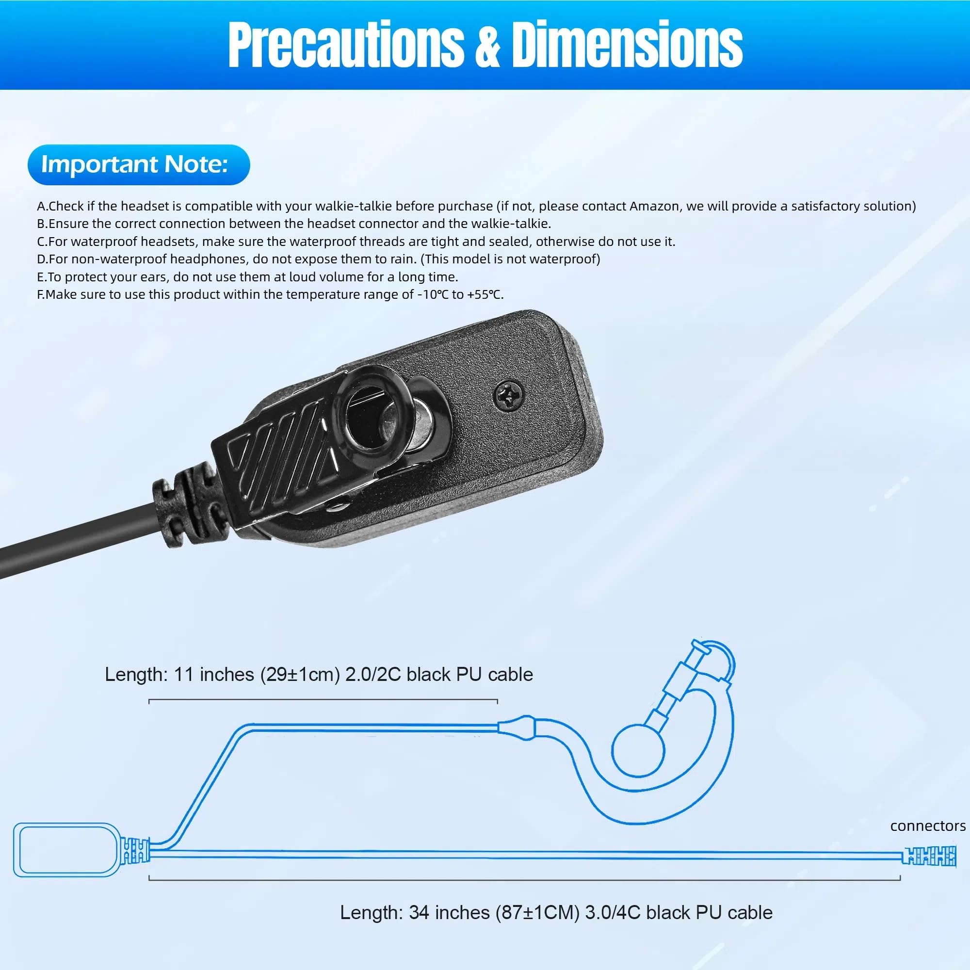 Walkie Talkies - Auricolare con microfono per radio Kenwood, Baofeng, SAMCOM, BTECH, Retevis, Arcshell AR-5 Pxton e BF-F8HP UV-82HP UV-5R UV82 UV82C UV5X3 TK NX, kit di sorveglianza, cuffie a forma di