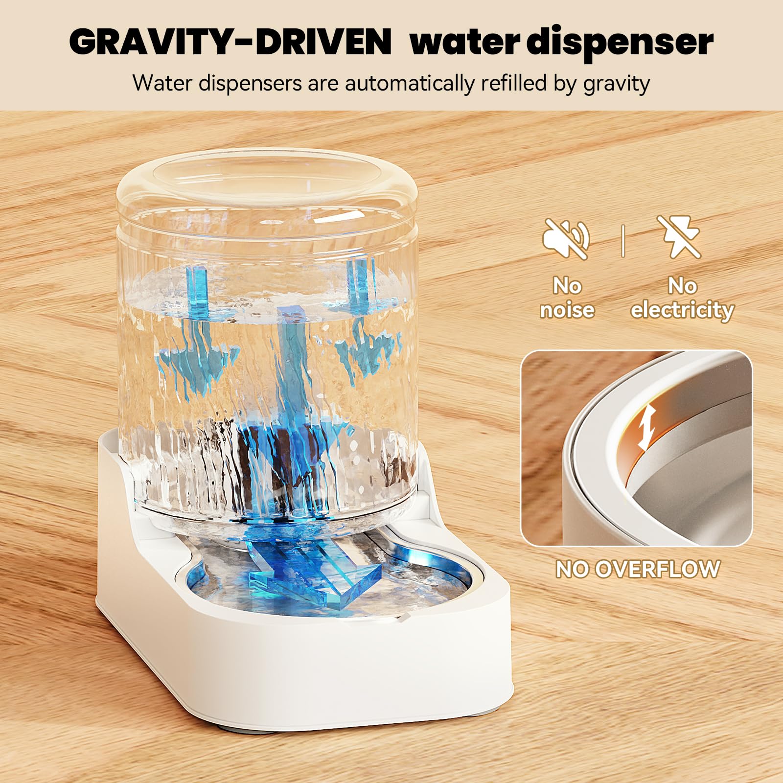 JUNSPOW Distributore automatico di acqua per gatti con ciotola in acciaio inossidabile, dispenser di acqua per cani e gatti regolabili