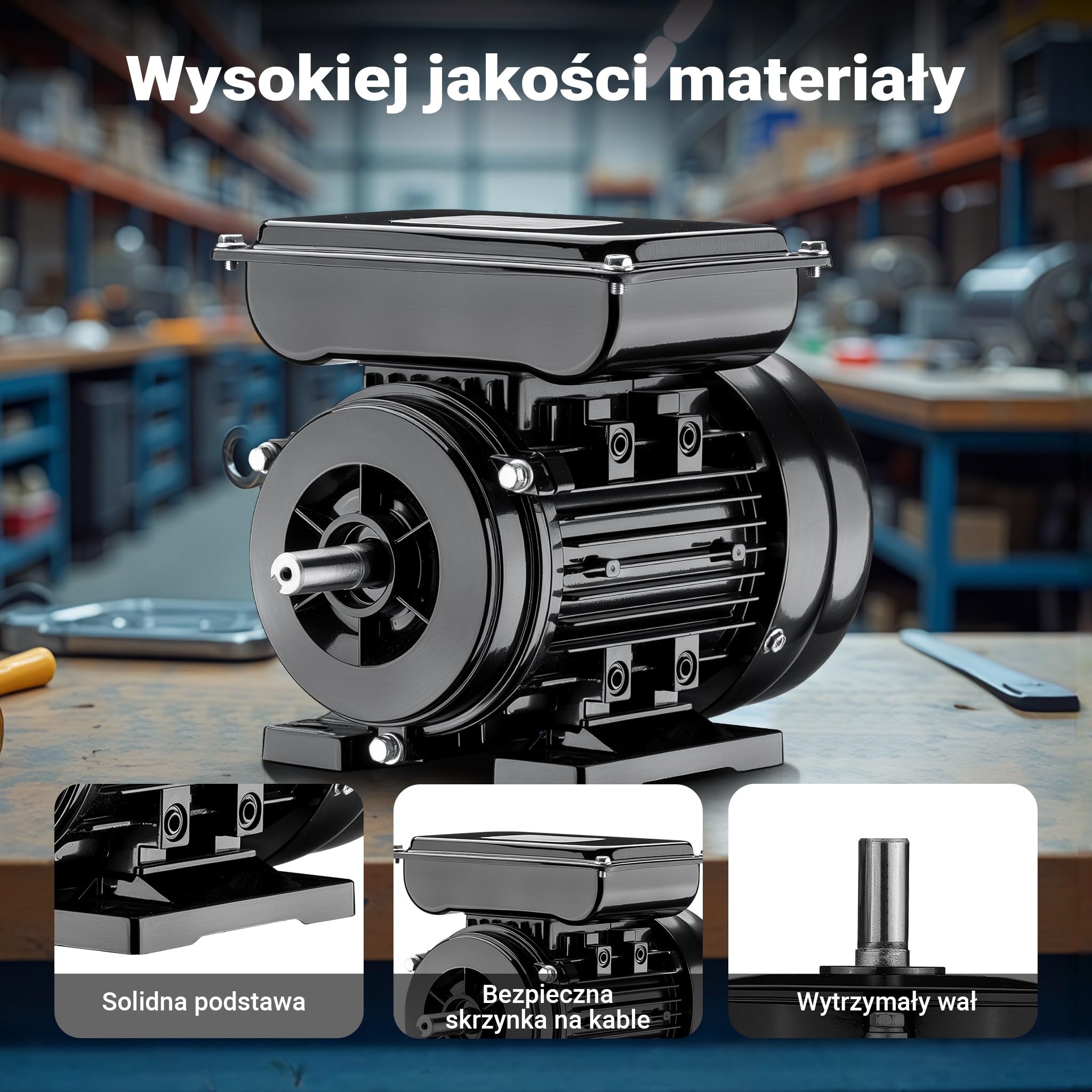 Wiltec Jednofazowy silnik elektryczny, 4-biegunowy 1,1 kW (1,5 KM), obudowa aluminiowa, silnik indukcyjny 1450 obr/min