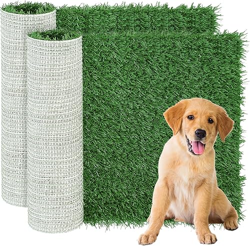 GLOBREEN Alfombrilla de pasto artificial para cachorros para entrenamiento de orinal de perros, 18 x 14 pulgadas, 2 unidades, reutilizable, alto