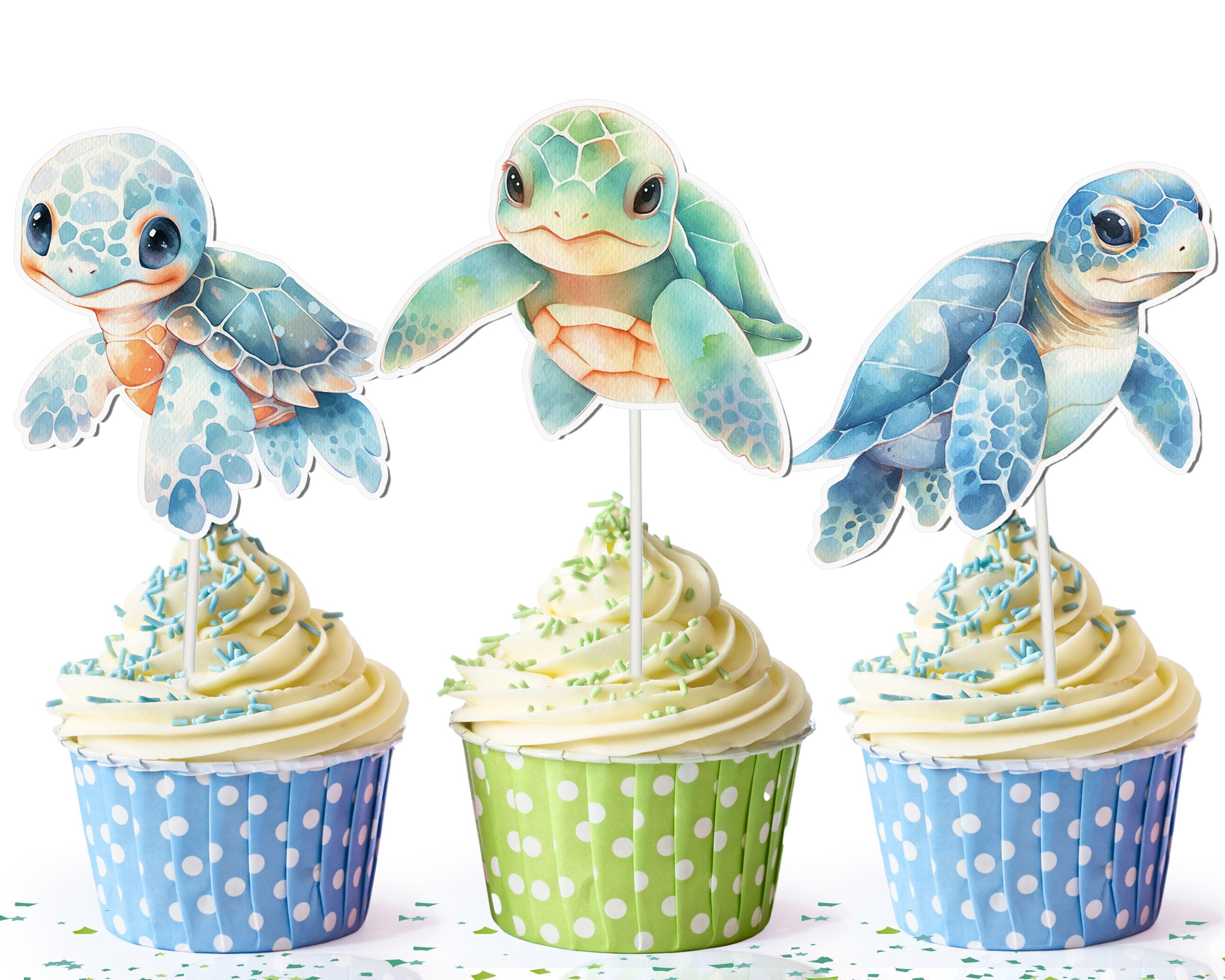10 PCS Party Sea Turtles Cupcake Toppers - Dive into Ocean-Inspired Delights!