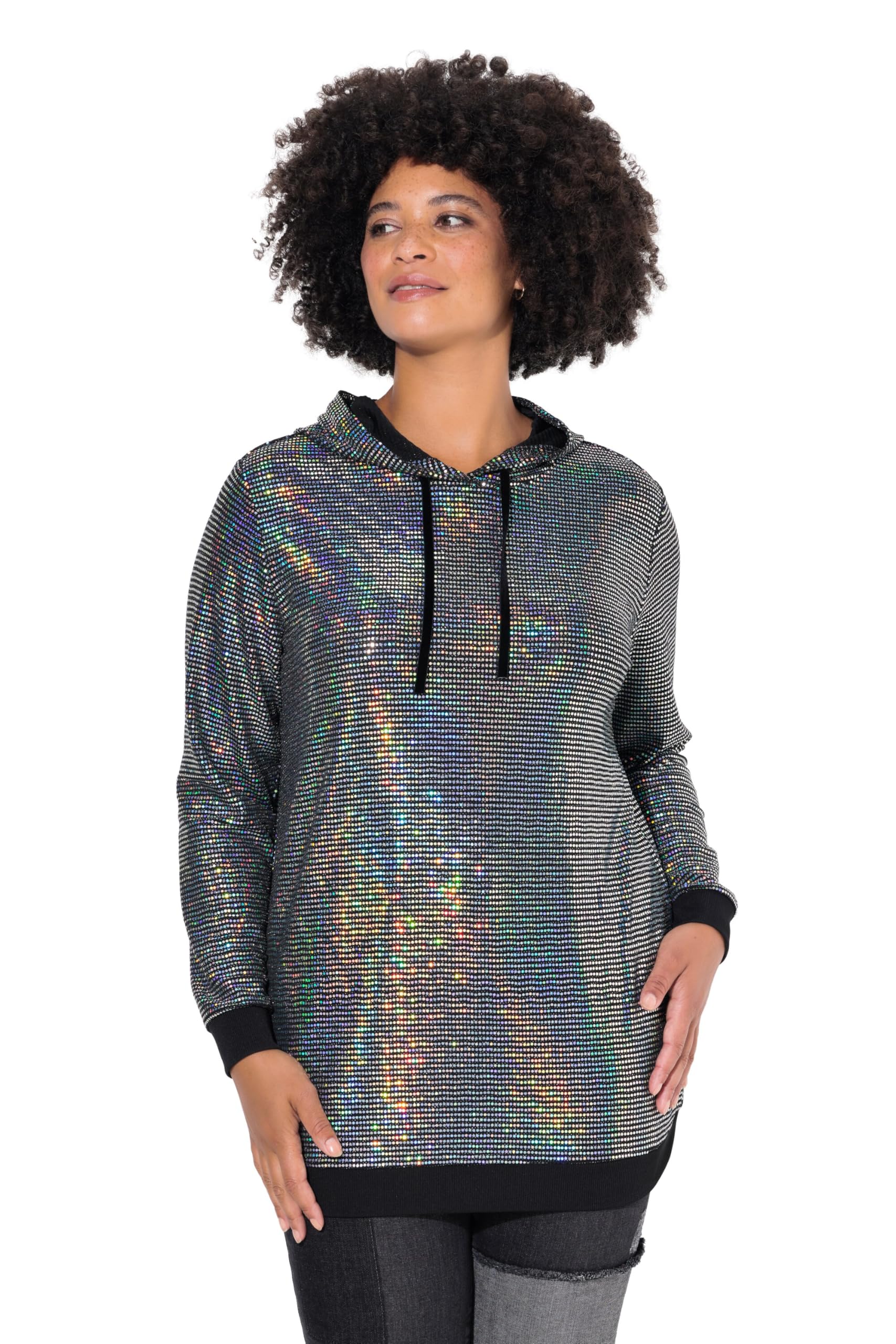 Angel of Style Damen große Größen Übergrößen Plus Size Hoodie, Regenbogen-Pailletten, Kapuze 836522