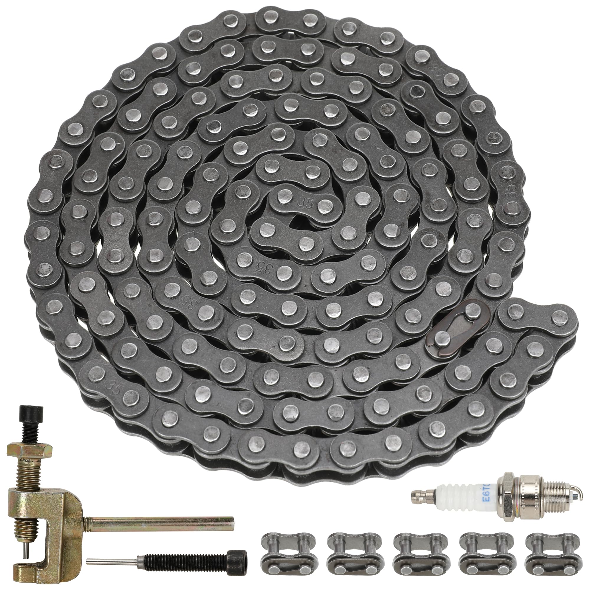 YOXUFA35 Roller Chain 140 Links for Predator 79cc 97cc 100cc Coleman CT100U CC100X Baja Doodle Bug DB30 Motovox MBX10 MBX11 Mega Moto MM-B80 105cc Mini Bike Powersports Parts W/Chain Breaker