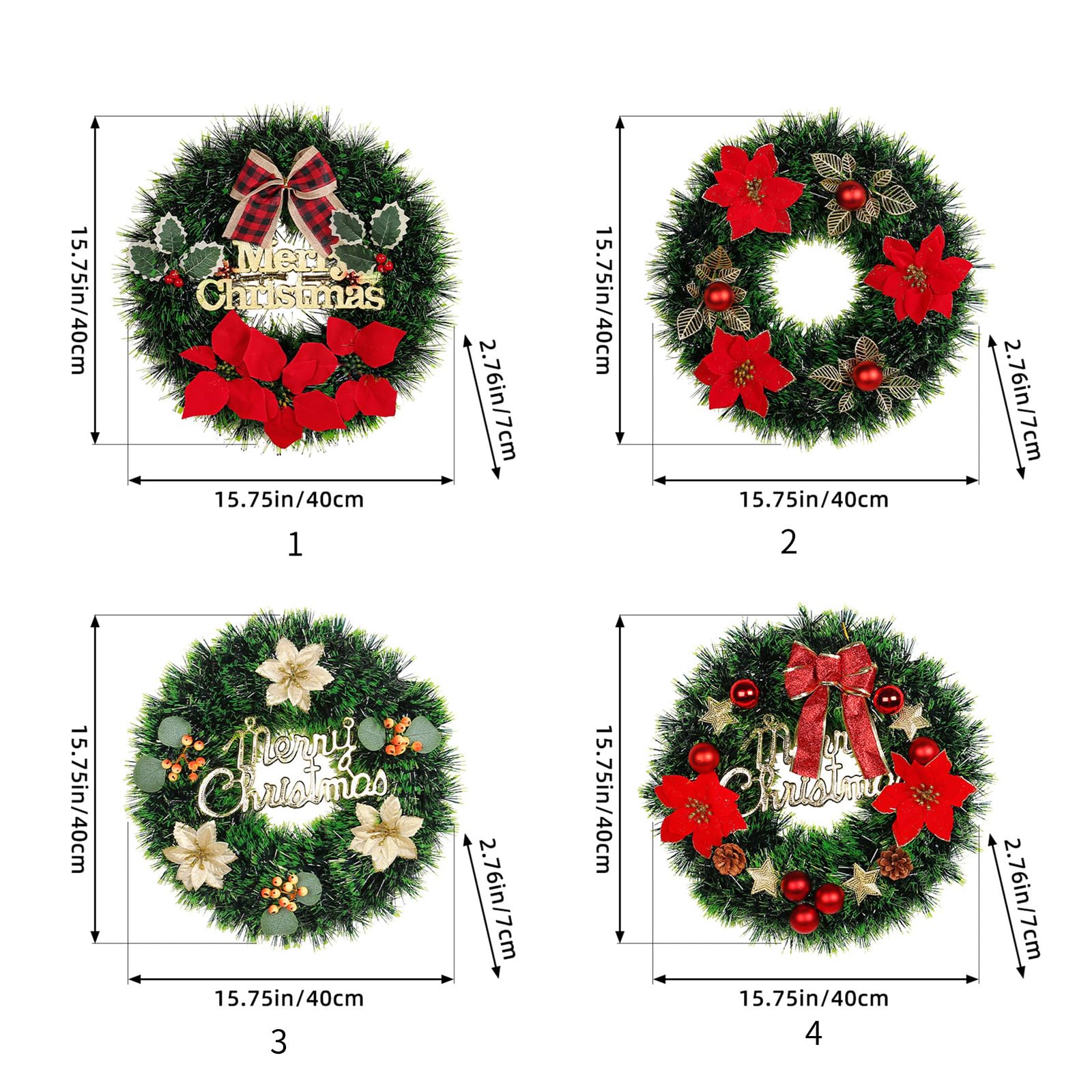 Amazon｜16インチクリスマスリース人工冬の弓の花輪玄関の屋内屋外の壁