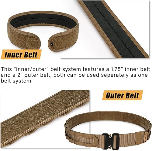 Miniatura 3 de AKS Cinturón táctico con hebilla  Cinturón Molle  Cinturón de seguridad con bolsa  Cinturón de batalla resistente (marrón coyote, L 39 x 47 pulgadas)