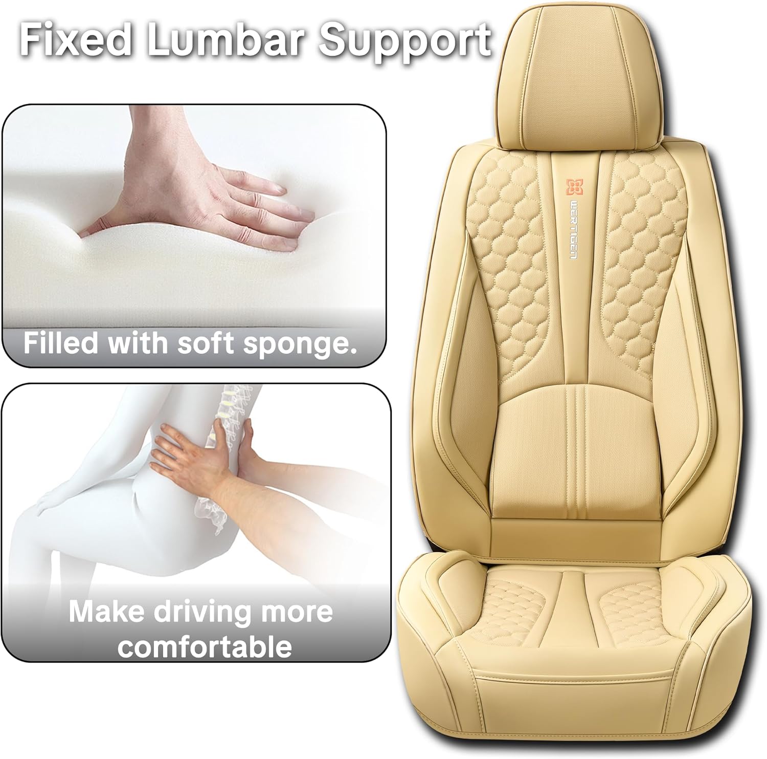 Car Seat Cover for Honda HR-V 2023-2026, Beige Car Seat Covers, Premium Leather, 5 Seats Full Set, with Lumbar Support, Anti-Slip, Suitable for All Seasons, Beautify The Interior of Old Cars