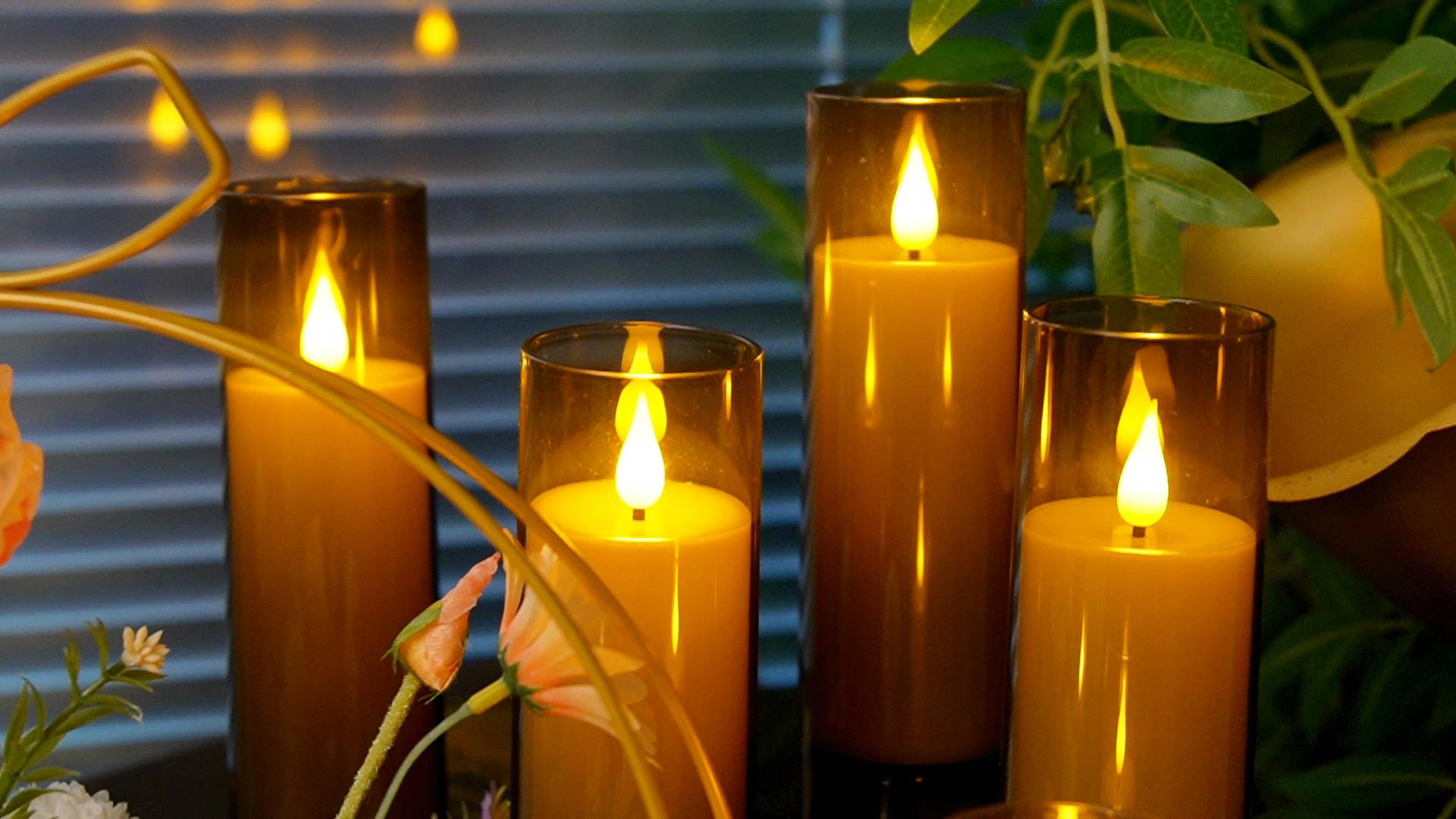 Image of 24-Pack Grey LED Flameless Pillar Candles with Remote Control - Perfect for Home, Parties, and Special Festivals Decorations - Indoor /Outdoor