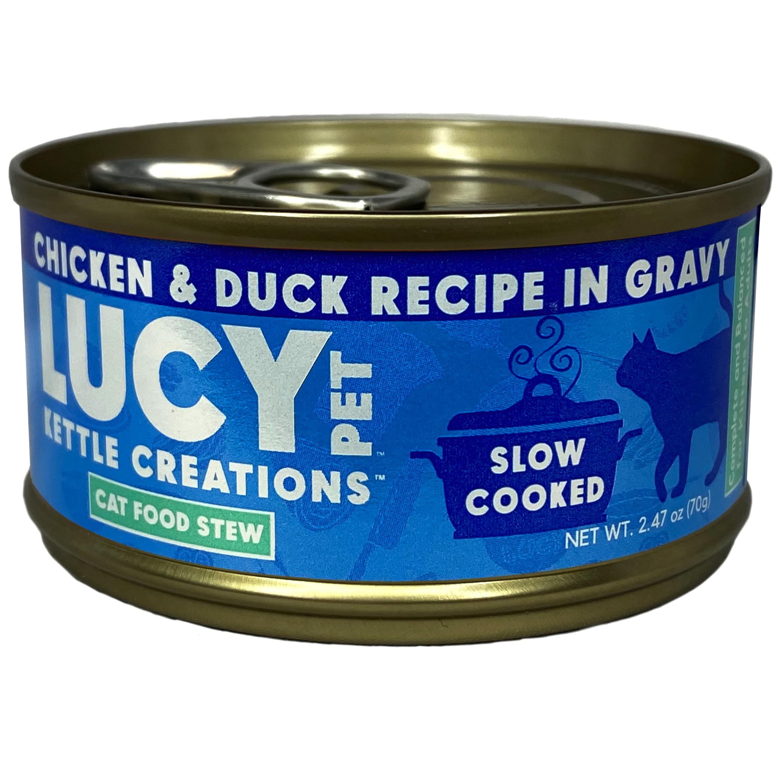 Lucy Pet Products Kettle Creations Chicken and Duck Cat Stew Recipe in Gravy 2.47oz, Blue (LPPFFLW400), Pack of 12