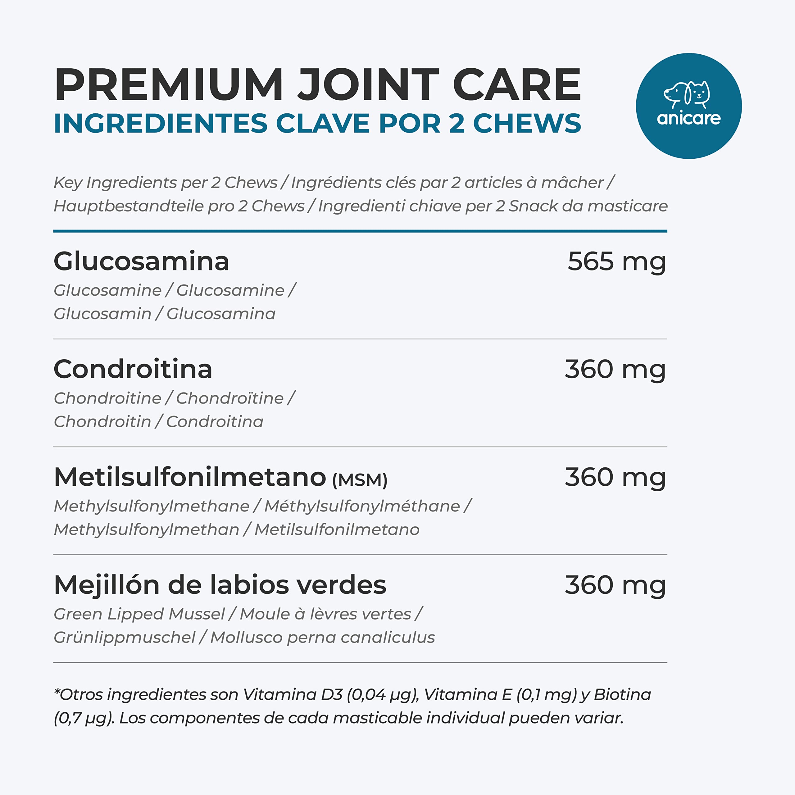 Anicare Premium Joint Care: Masticables para Las articulaciones - con glucosamina, condroitina, MSM y mejillón de Nueva Zelanda