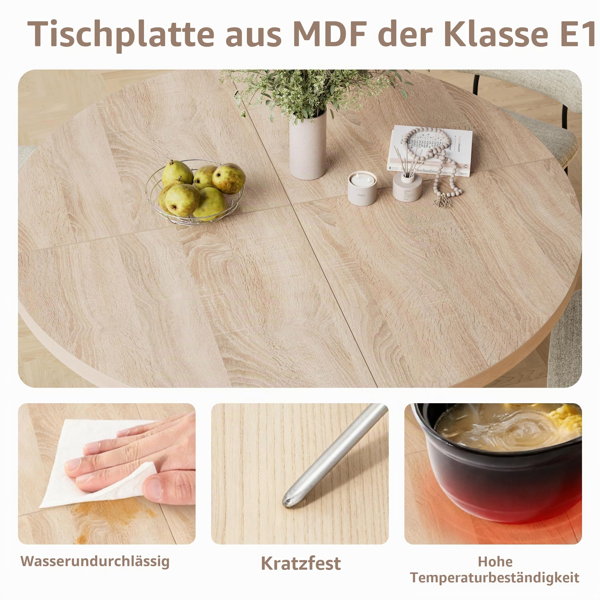 MSFE Küchentisch Rund 100cm,Runder Esstisch Holz Küchentisch für 4 Personen,RetroIndustrieller Esszimmertische mit Schwarz Stabilem Kreuzförmige Holzsockel für Esszimmer,Küche,Wohnzimmer,100*100*75cm