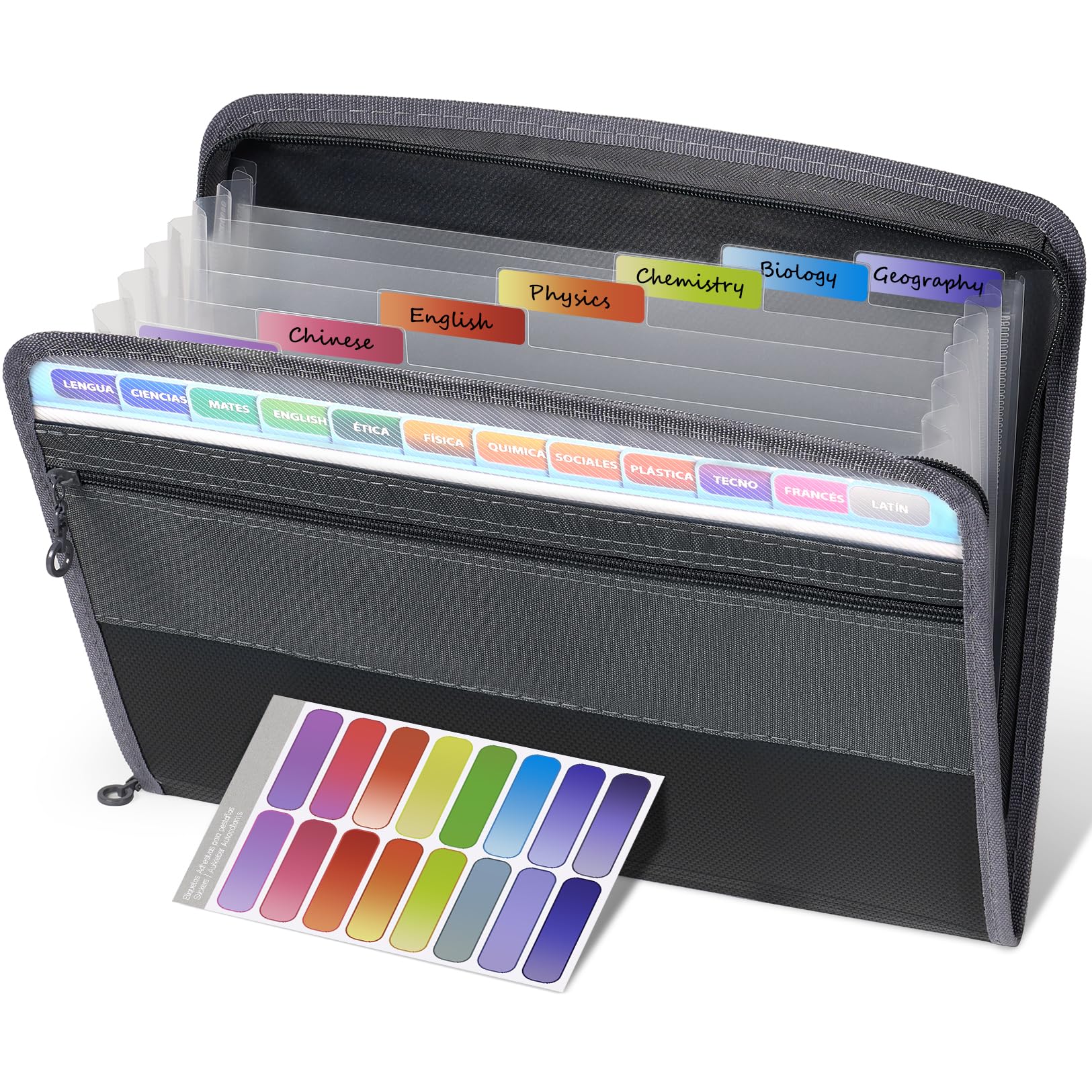 Sooez Accordion File Organizer with Safe Zipper, 8 Pocket Expanding File Folder with Front Pencil Pouch, Portable Monthly Paper Bill Tax Receipt Organizer, School Office Supplies, Letter Size, Grey