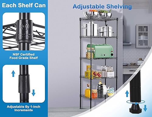Vista 136 de Estantería de almacenamiento de 6 niveles, estantería de alambre, 48 pulgadas de largo x 18 pulgadas de ancho x 72 pulgadas de alto, estante Negro