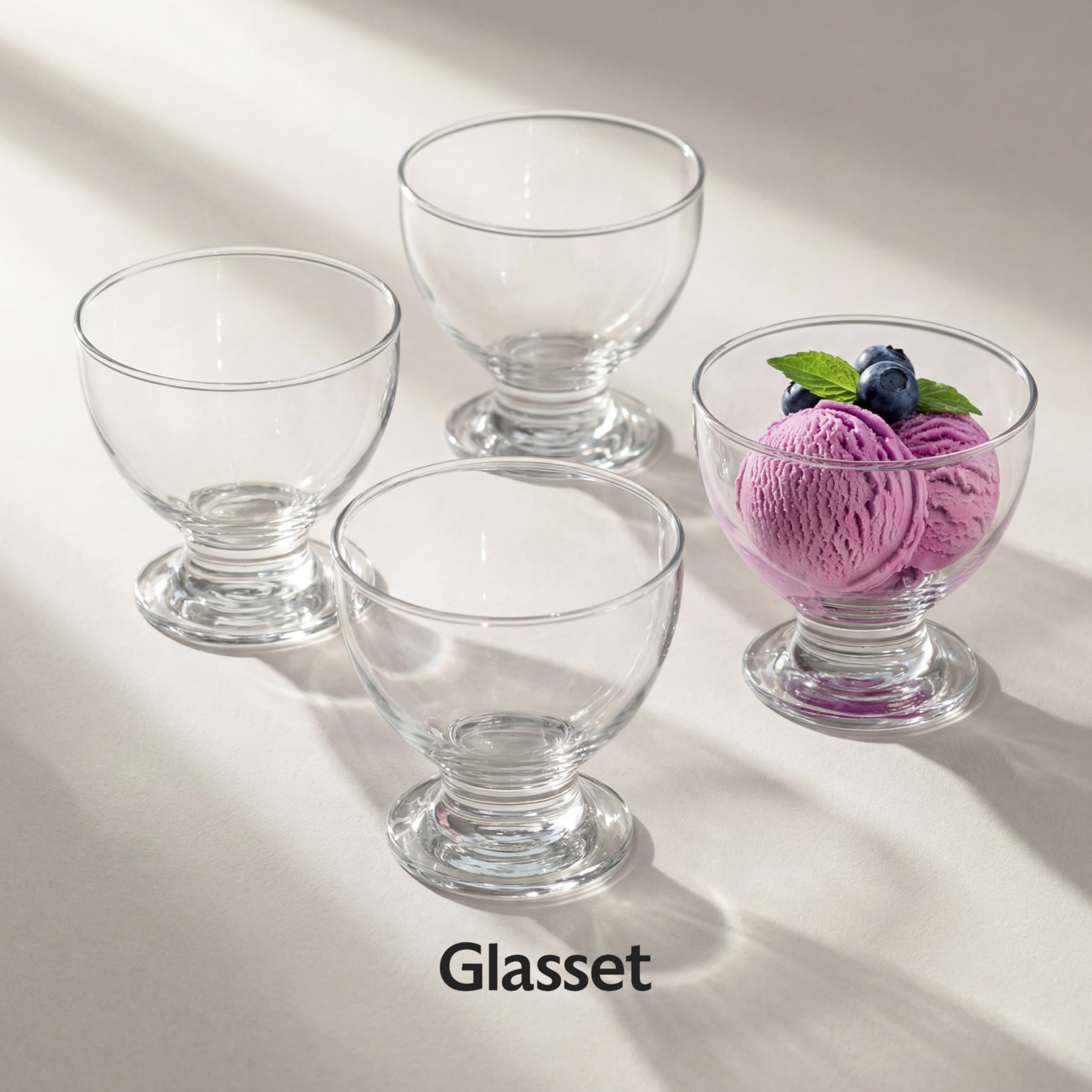 4er Set Eisbecher Glas 500 ml Dessertschalen auf Fuß für Nachtisch Obstsalat Pudding Große Glasschalen Transparent Hochwertiges Kalk-Natron-Glas Spülmaschinenfest Durchmesser 11 cm Höhe 11 cm