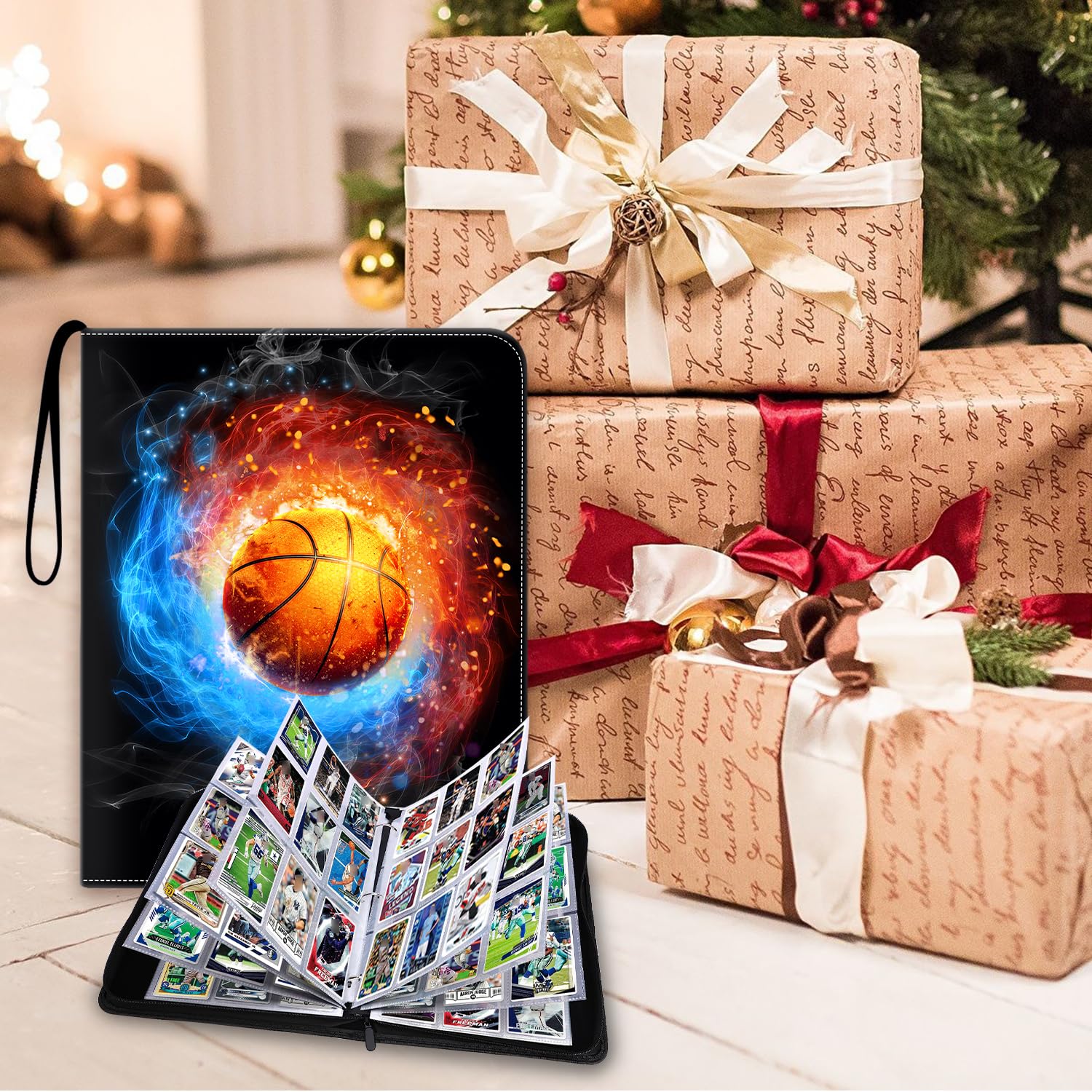 Basketball-Kartenbinder, 900 Taschen, Sportkartenalben, passend für 900 Karten mit 50 abnehmbaren Hüllen, Reißverschluss-Sammelkartenhalter, Organizer für Basketball, Sport-Sammelkarten