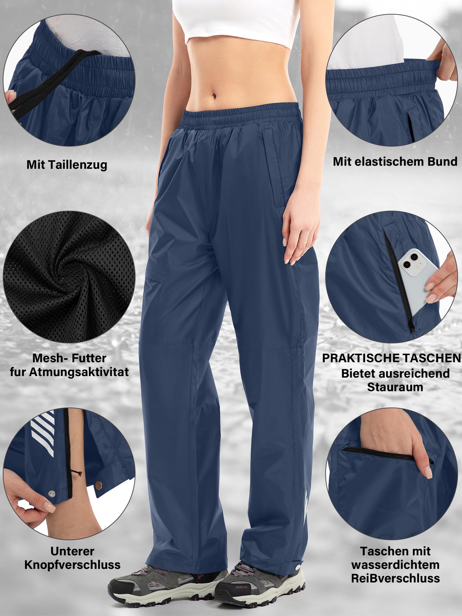 Pantalones de lluvia para mujer, impermeables, transpirables, ligeros, para bicicleta, cortavientos, senderismo, trekking, trabajo