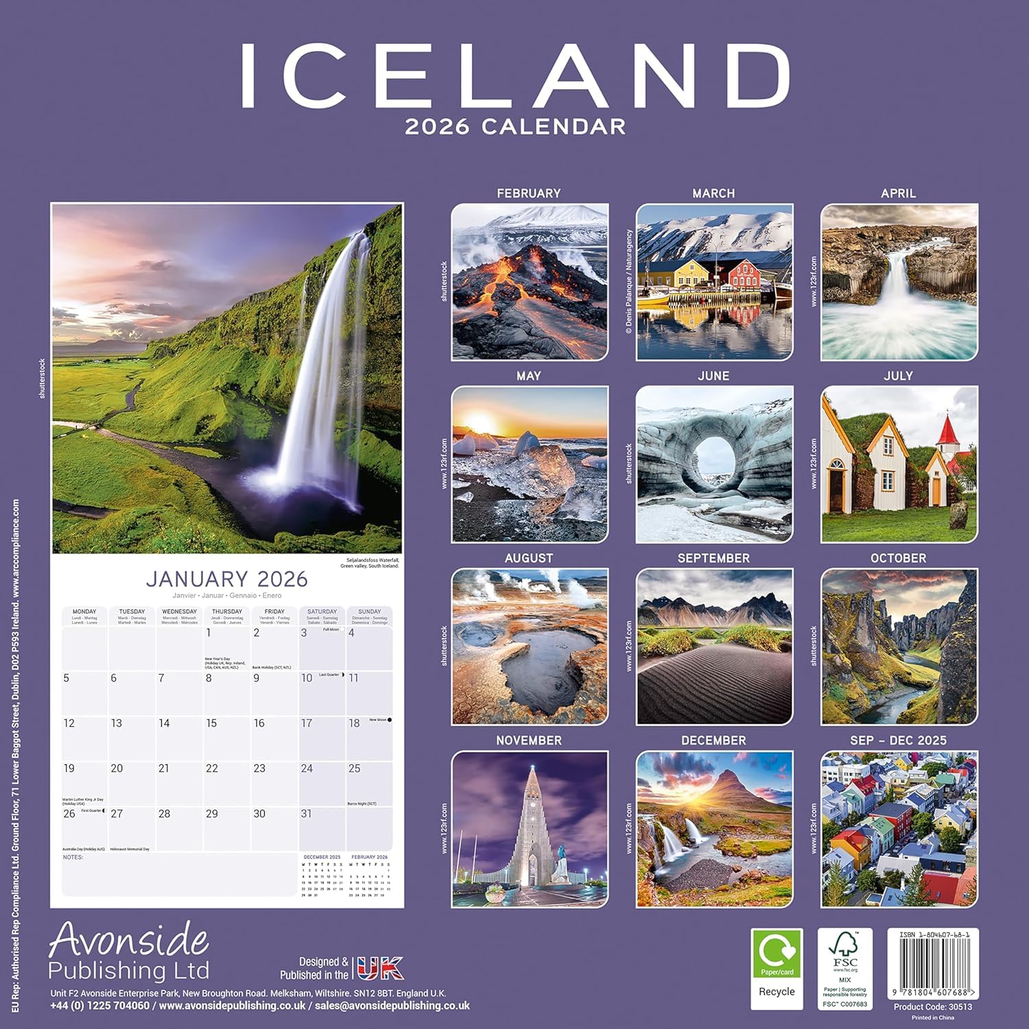 Calendario De Pared Islandia 2026 - Formato DIN A3, Fotos Espectaculares De Naturaleza (premium, Impreso En Alemania)