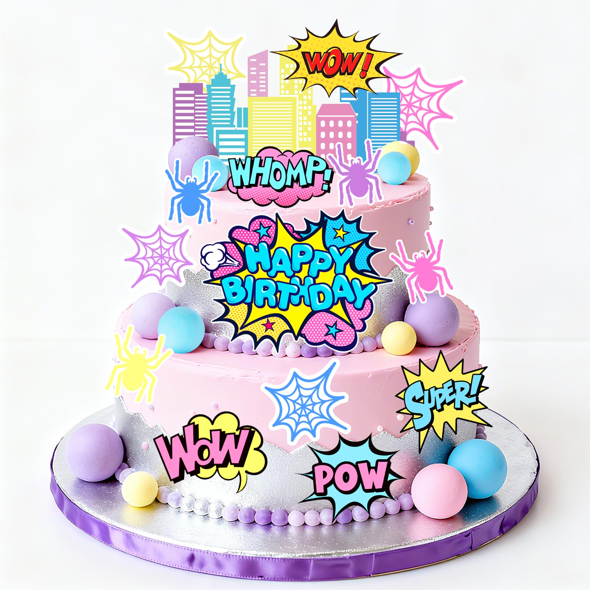 Balls Cake Toppers Purple Pink Birthday Cake Decorations for Baby Shower Birthday Cake Decorating (Pink Spider)