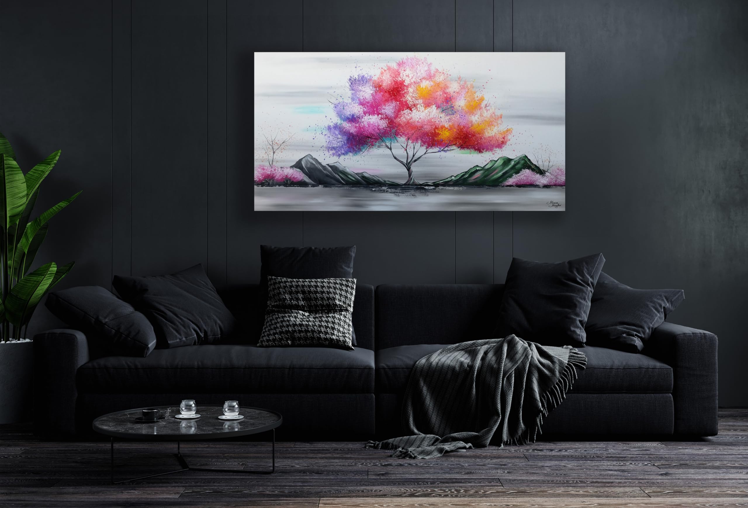 Tableau Peint à La Main 'Arbre De Vie' - 140x70 Cm - Acrylique Sur Toile - Œuvre D'art Originale Moderne