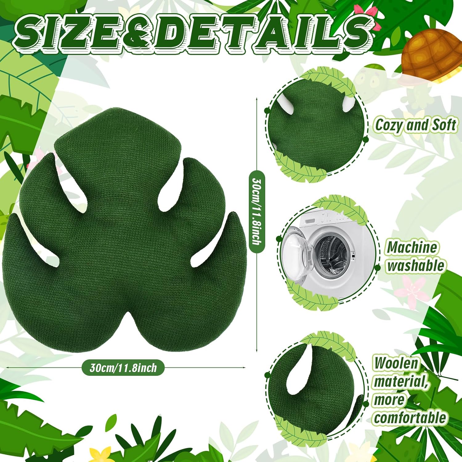 Yuntau 2 Pieces Leaves Decorative Throw Pillows 3D Plant 12 Inch Monstera Plush Pillow Set for Plant Lovers Couch Living Room Bedroom Sofa Home Decoration