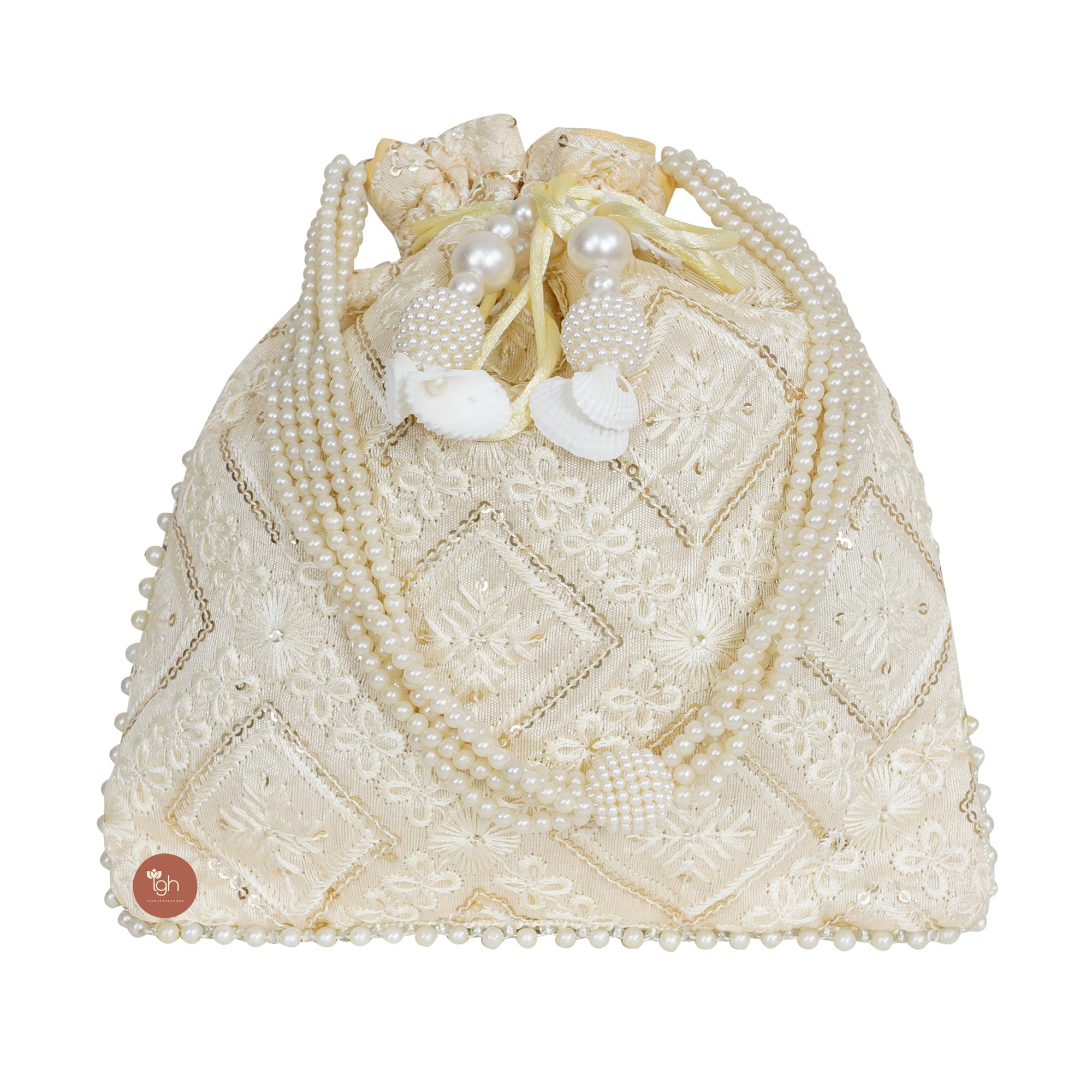 Assorted Chikankari Pattern Silk Potli with Moti Handle Royal Batwa Bag Bridal Purse Women clutch handbag-image-25